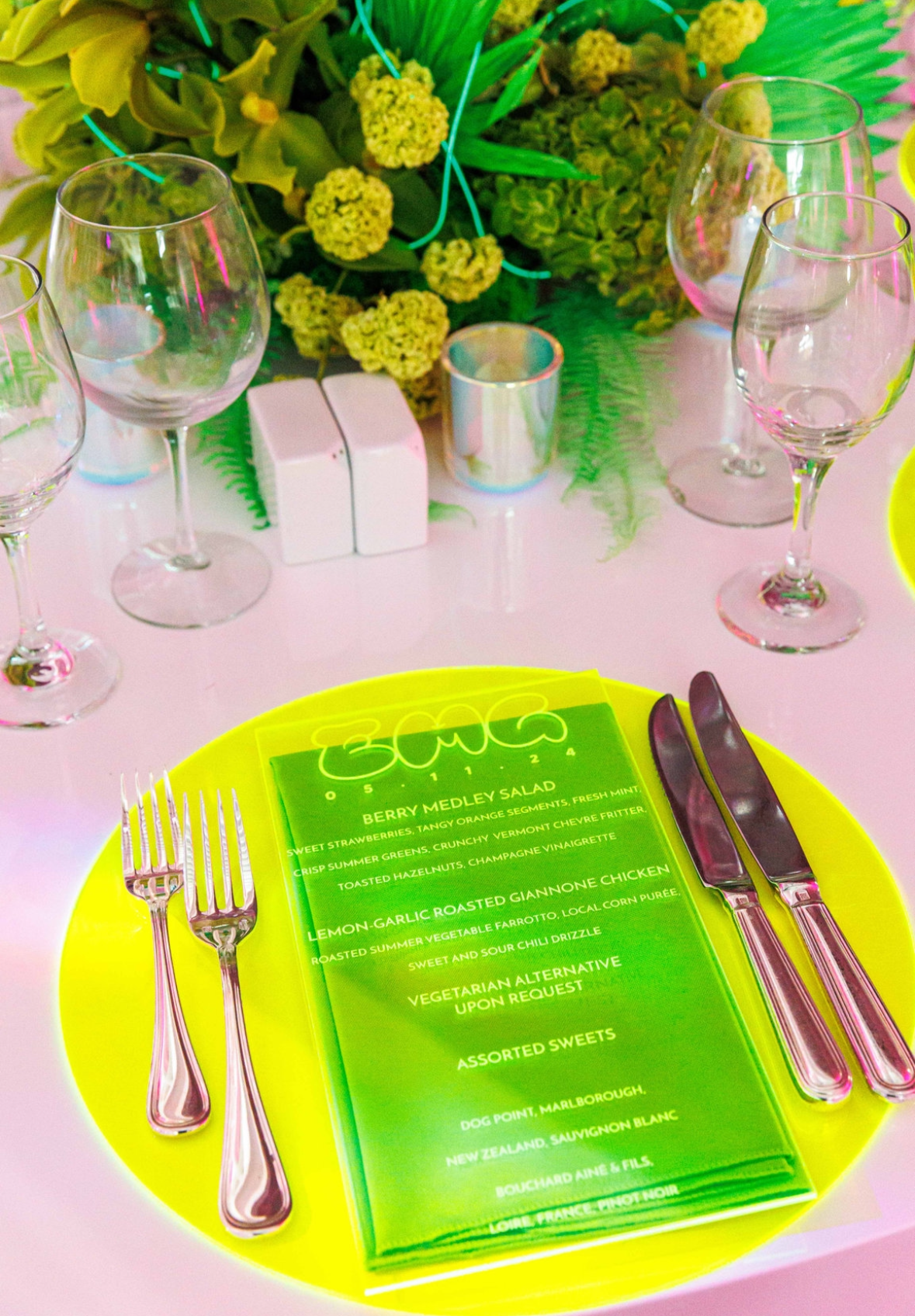 Fluorescent green menu.