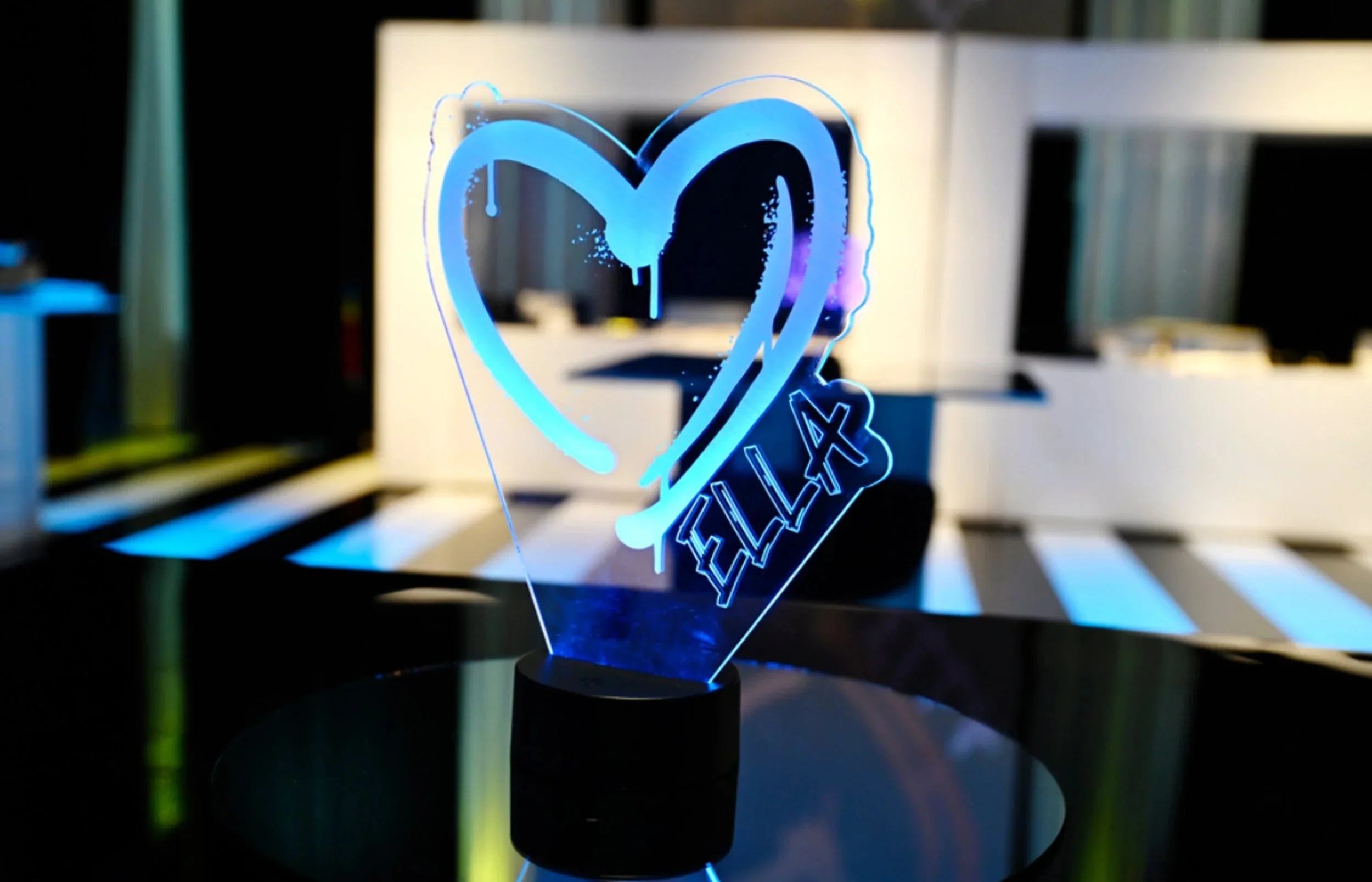Custom LED centerpiece of a heart. 