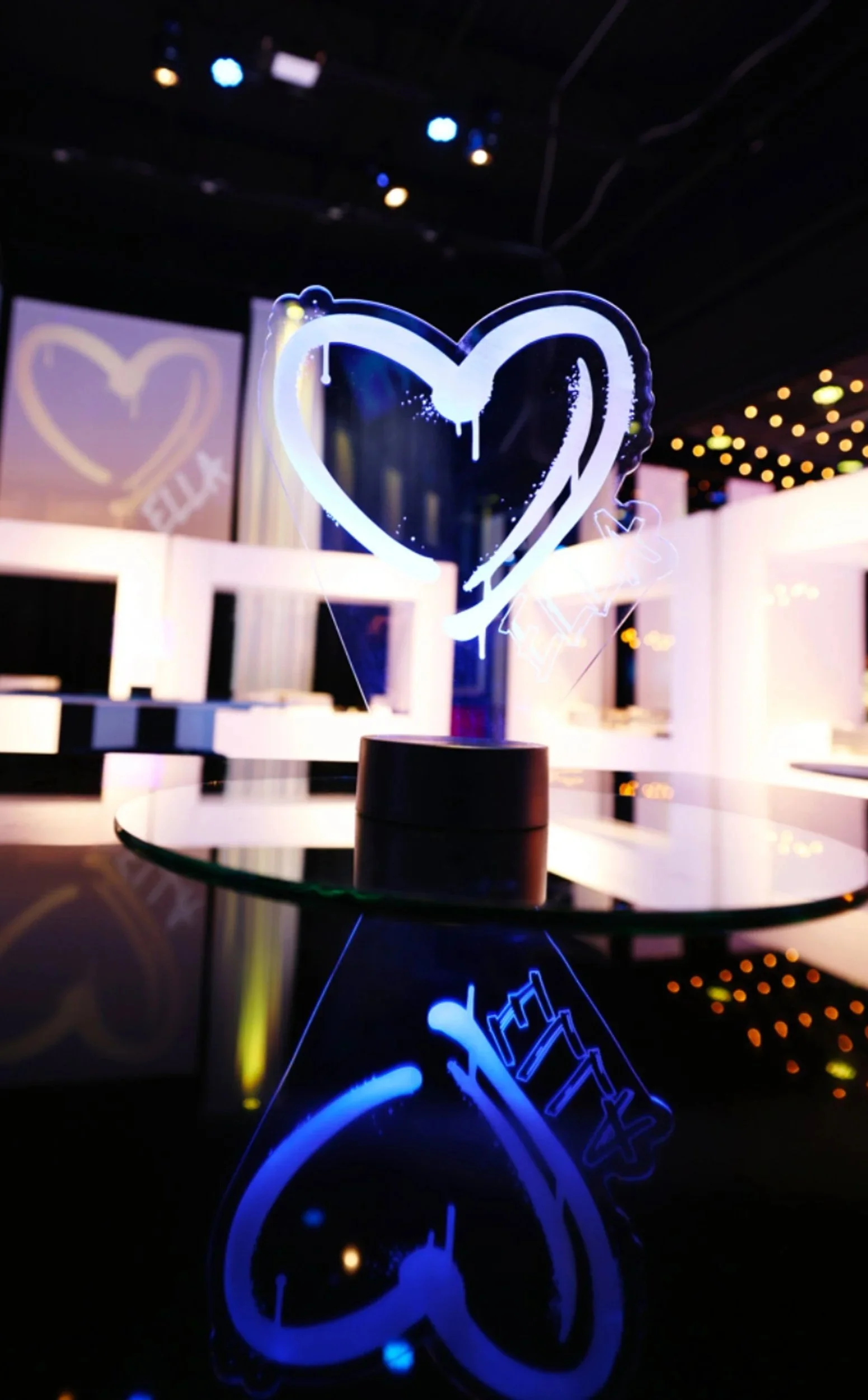 Custom LED centerpiece of a heart. 