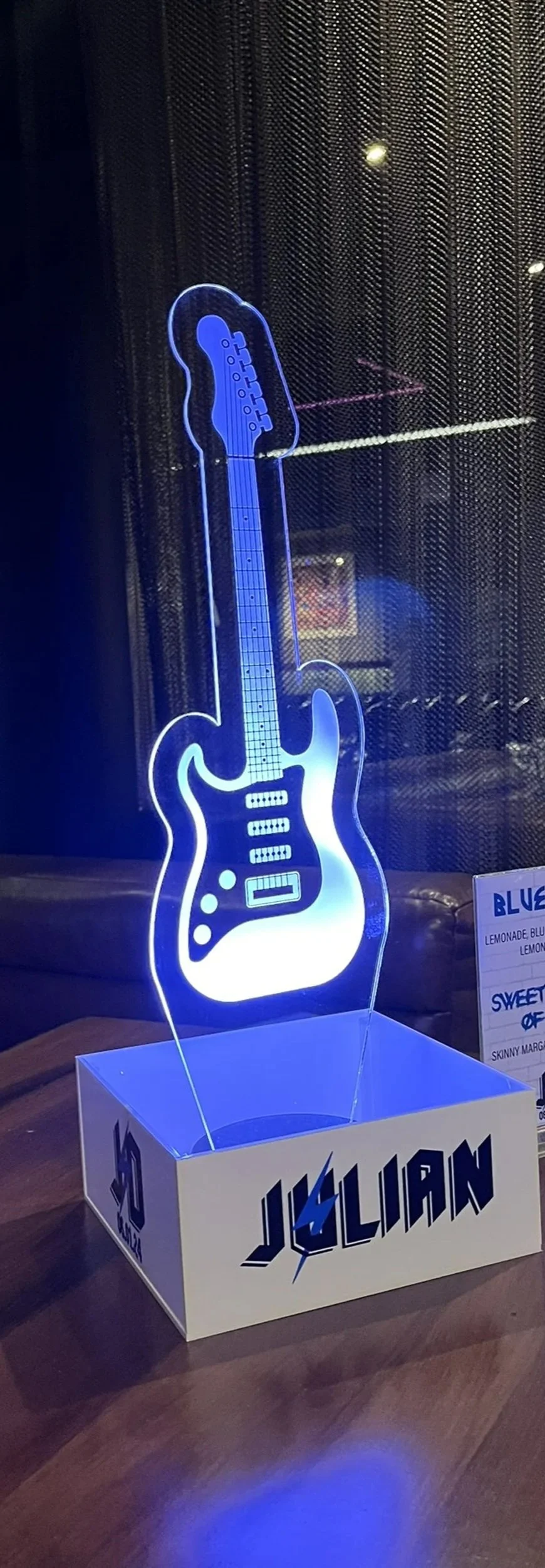 Large guitar/ music-themed LED Centerpiece. 