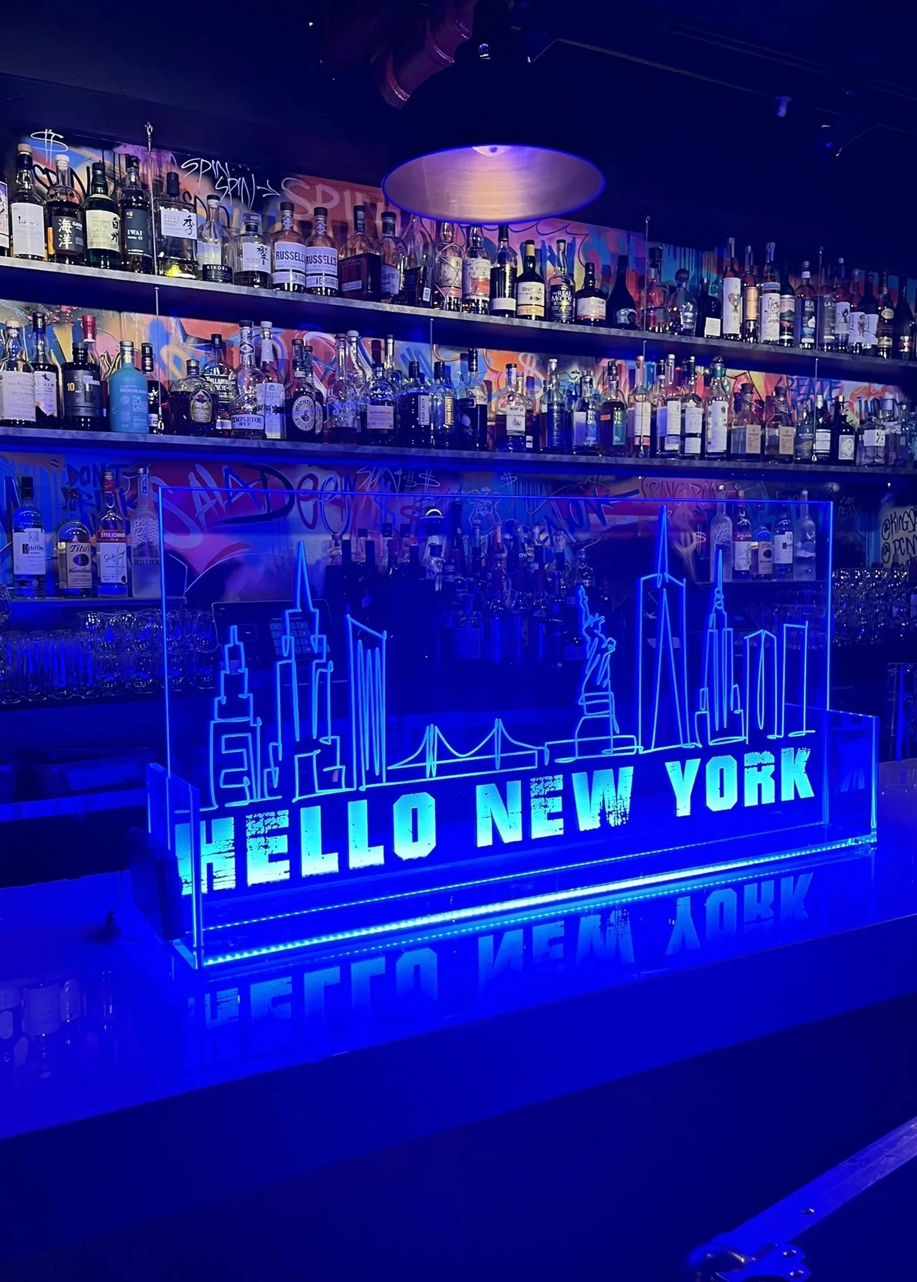 Large custom LED NYC skyline centerpiece. 