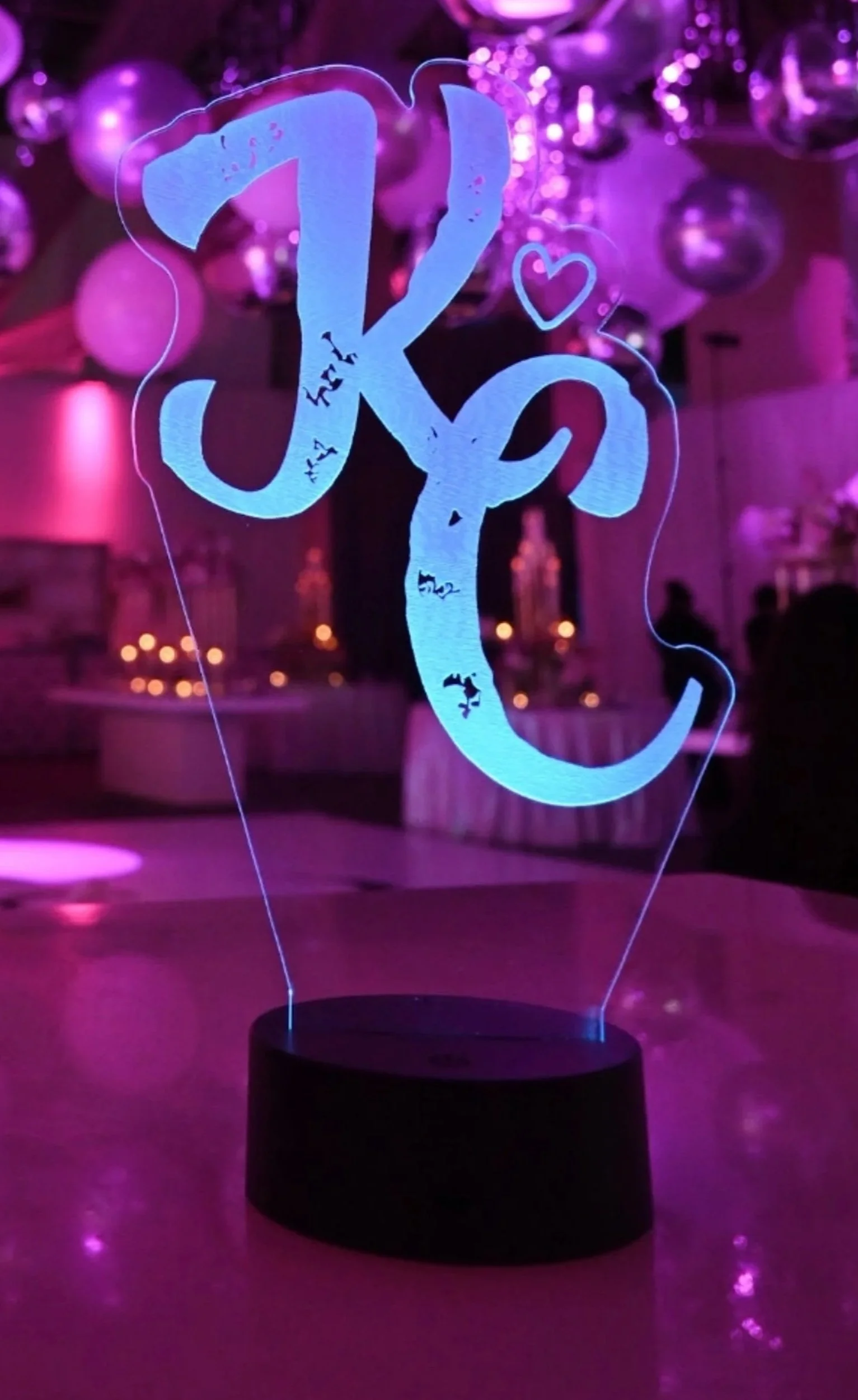 LED Centerpiece of initials. 