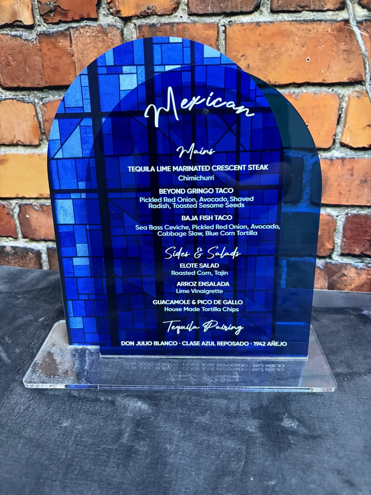 Double acrylic menu_Fluorescent blue_stained glass_Bat.JPEG