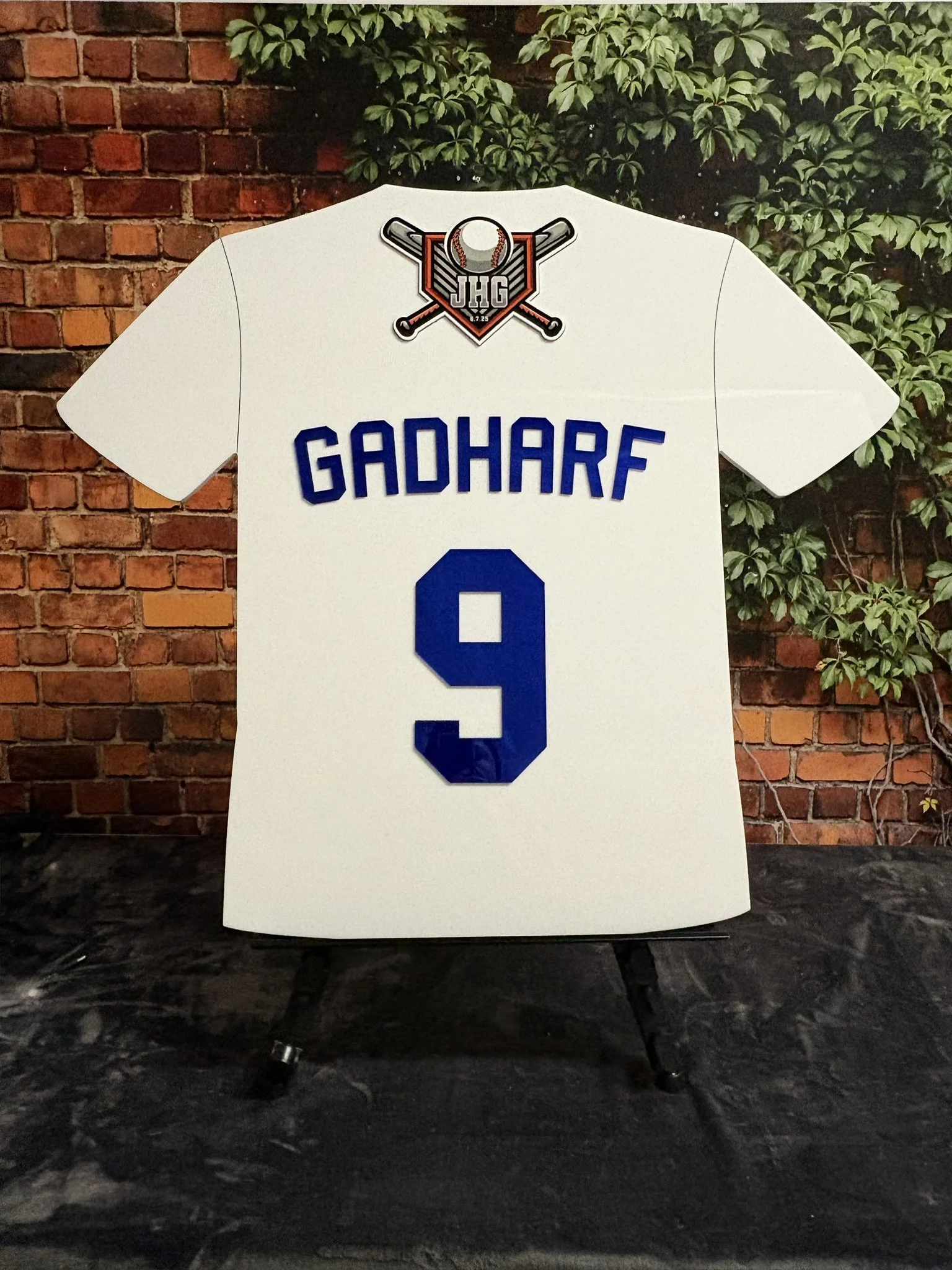 Classic white baseball jersey sign-in board with bold blue accents and fully customizable team details. A clean, timeless design built for comfort, performance, and team pride.