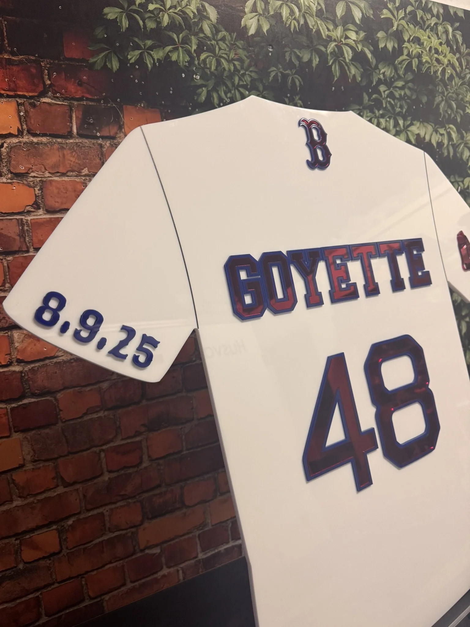 Boston Red Sox baseball jersey sign-in board. 