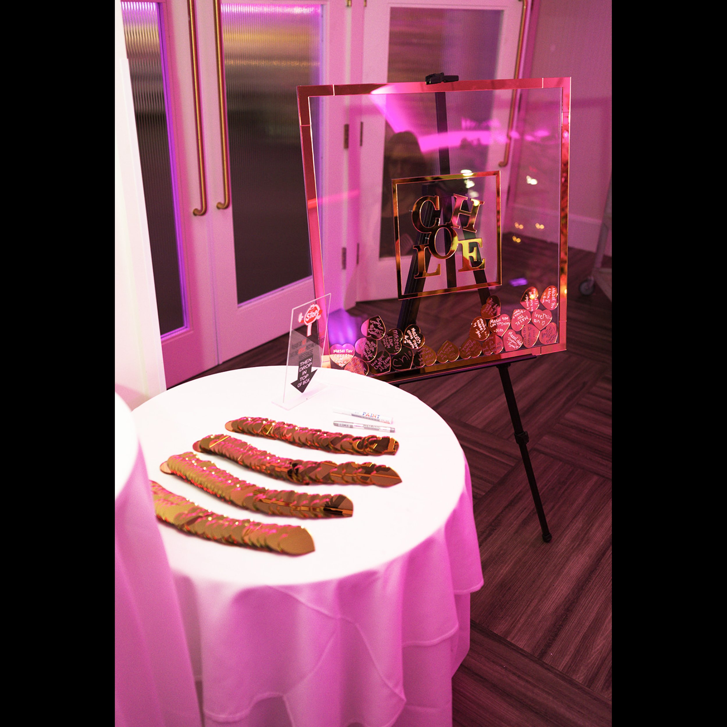 Chloe Gold Mirror Hearts Drop Box At Party Partially Filled.jpg