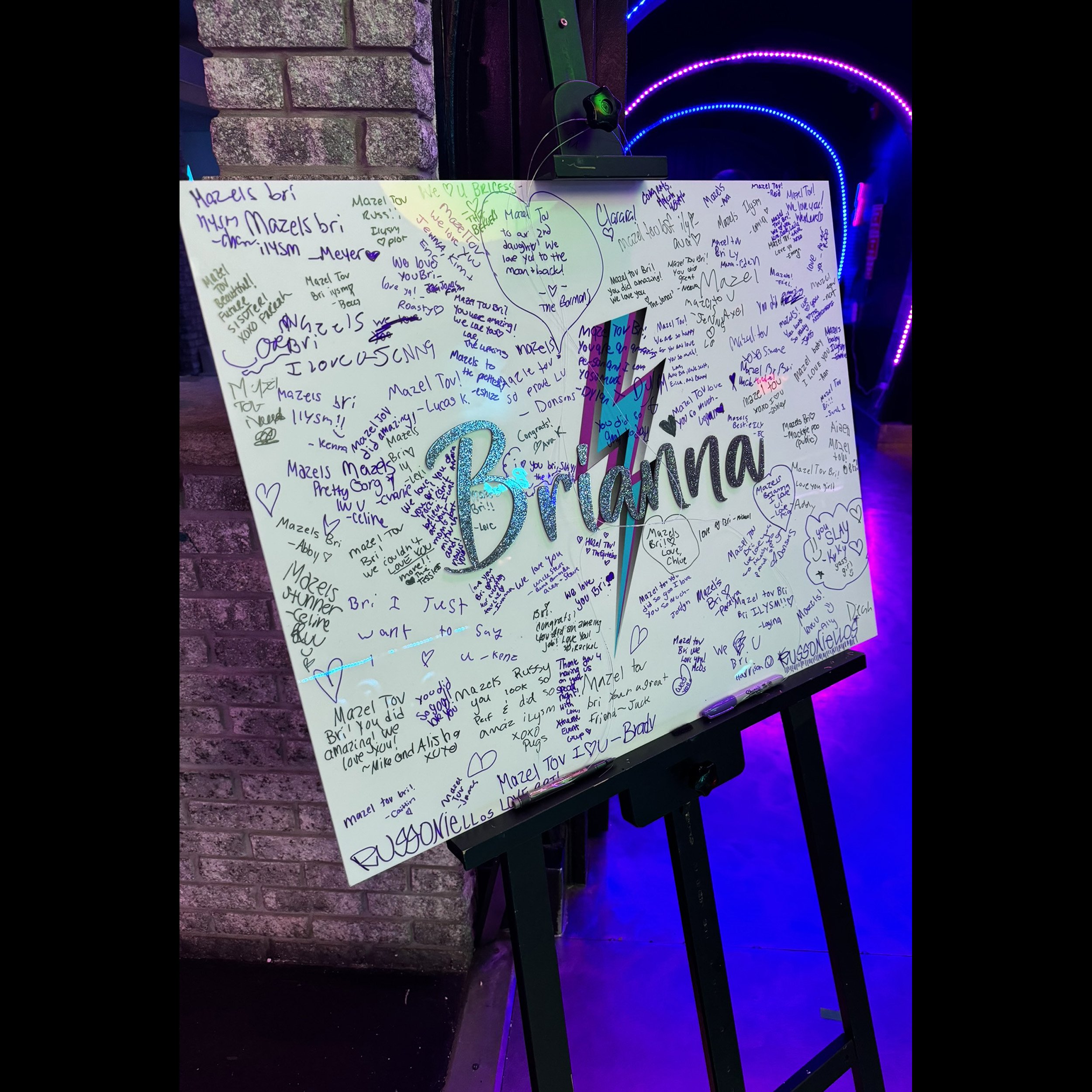 Brianna Sparkle Lightning Bolt Purple Blue White Board Signed.jpg
