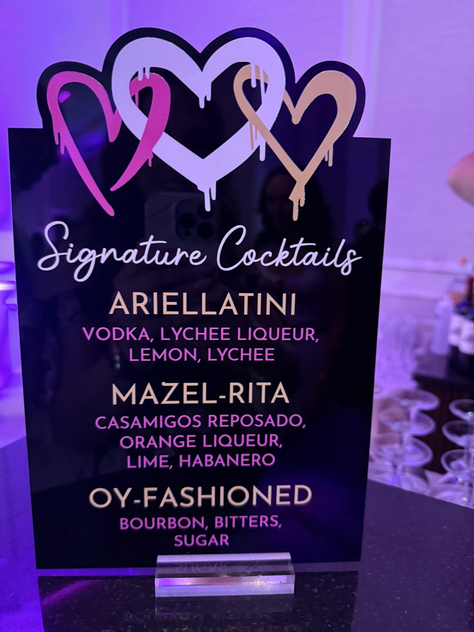 Custom heart themed drink menu.
