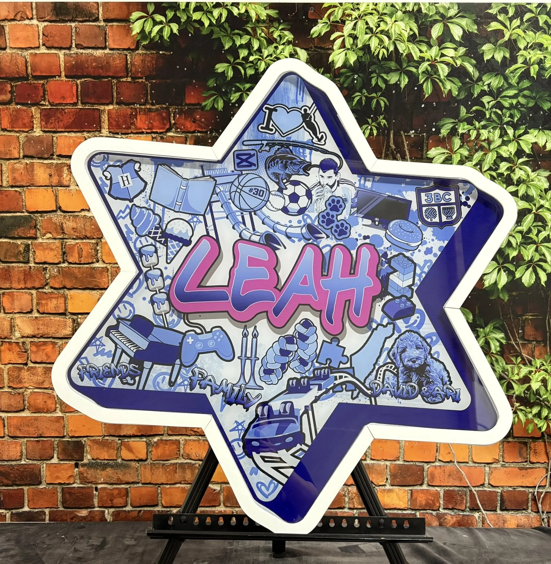 Drop Box Sign-in board_Collage_Sports_Star_Custom shape_Blue and pink_Favorite things_Bat.JPEG