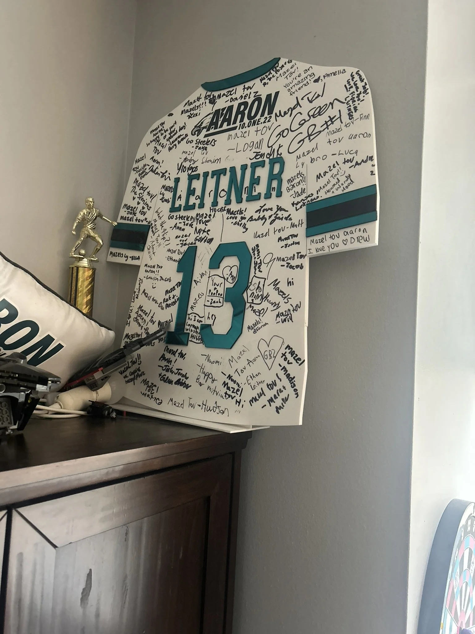 Custom Philadelphia Eagles football jersey sign-in board.
