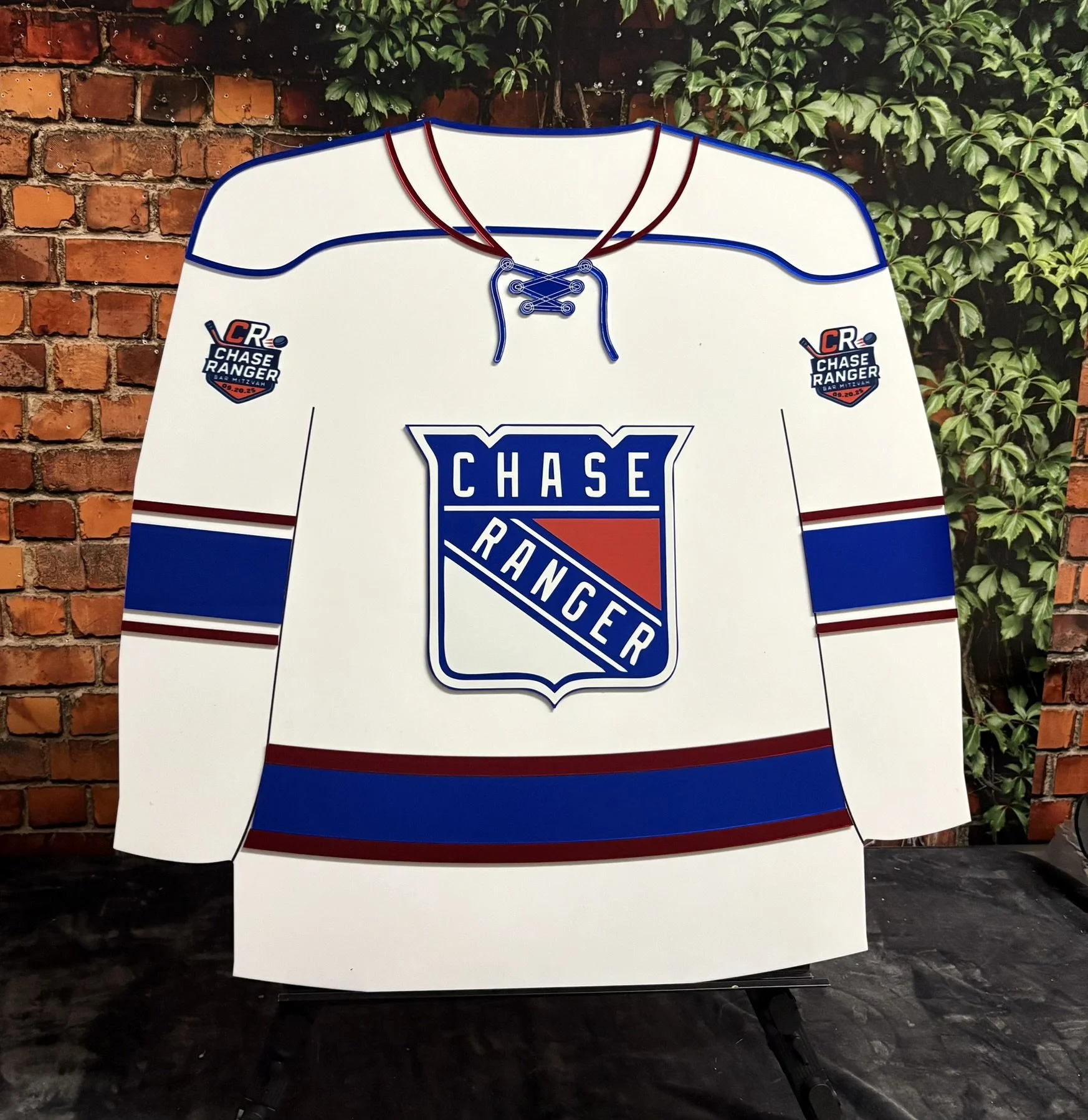 Custom New York Rangers hockey jersey sign-in board. 