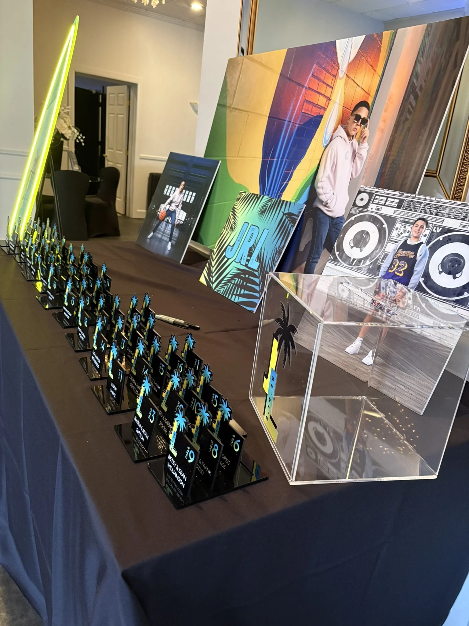 Tropical Themed Escort Cards_Blue Green and Yellow_Summer_Palm Tree.JPEG