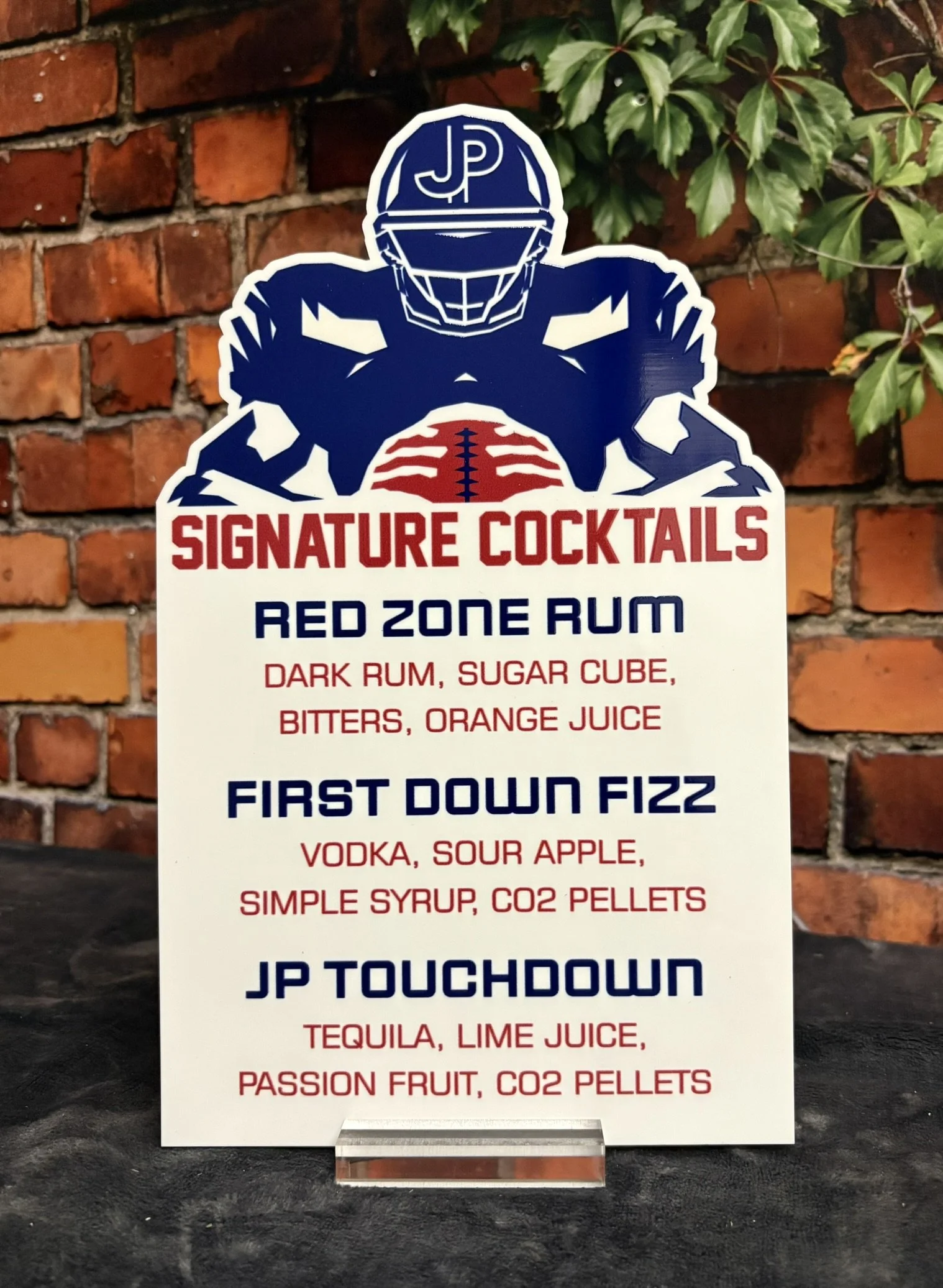 Custom football themed acrylic menu. 