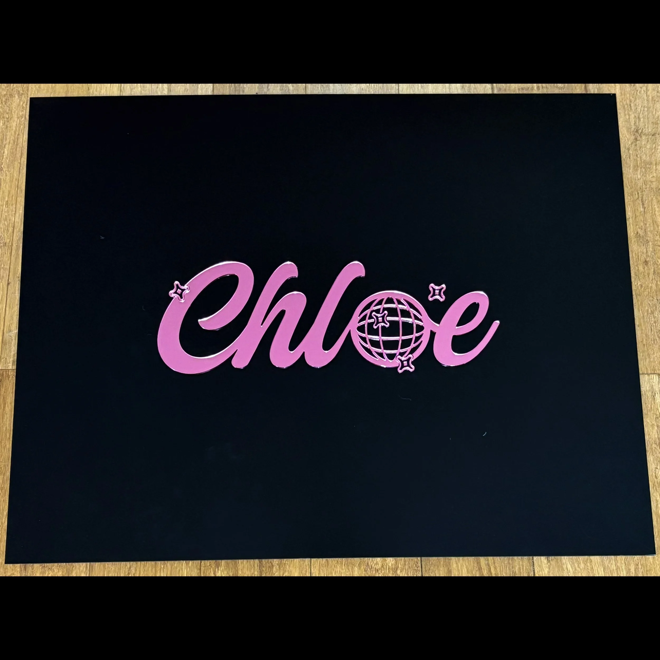 Chloe Pink Mirror Text Disco Ball Black Board Blank.jpg