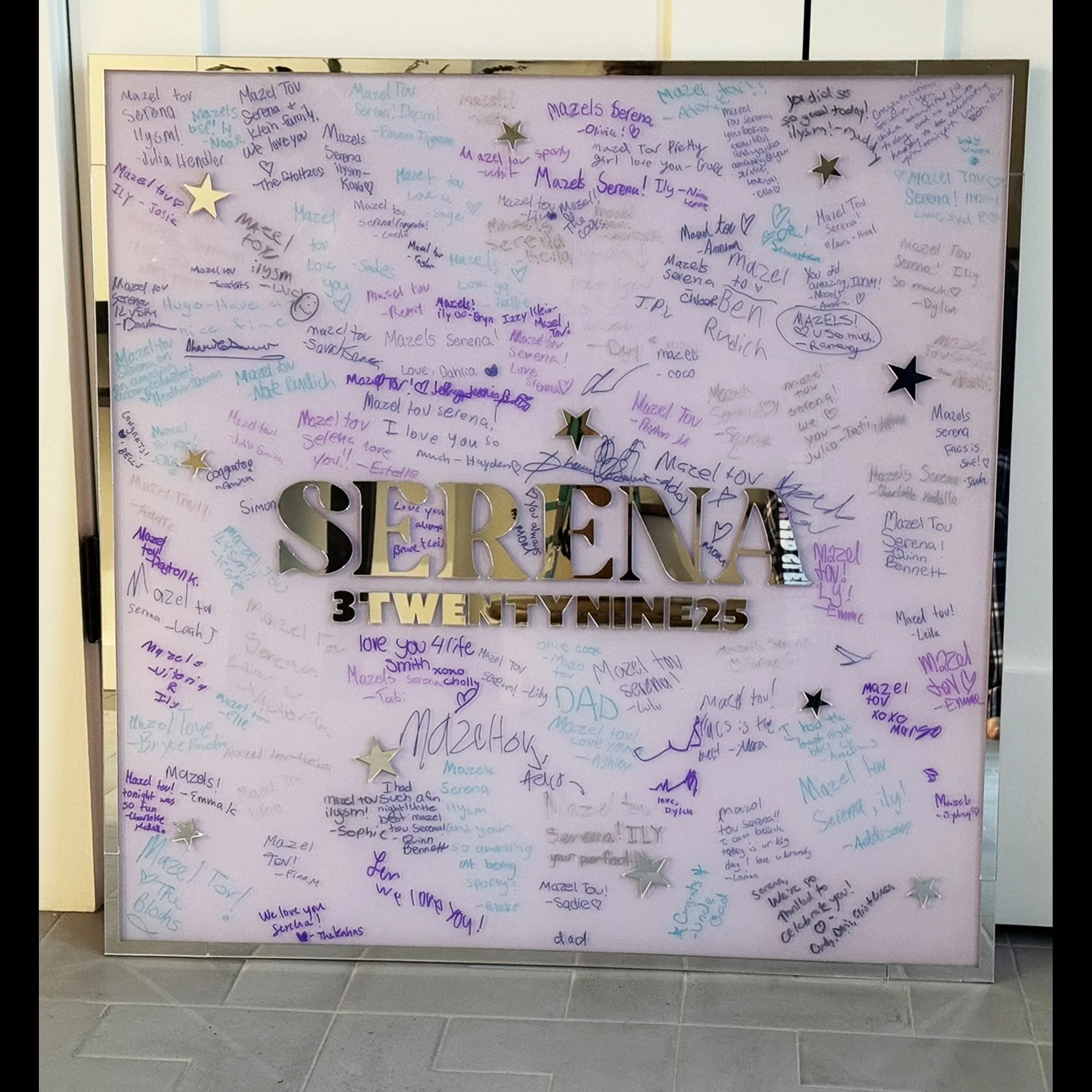 Serena Silver Text Stars Frame Purple Blue White Board Signed.jpg