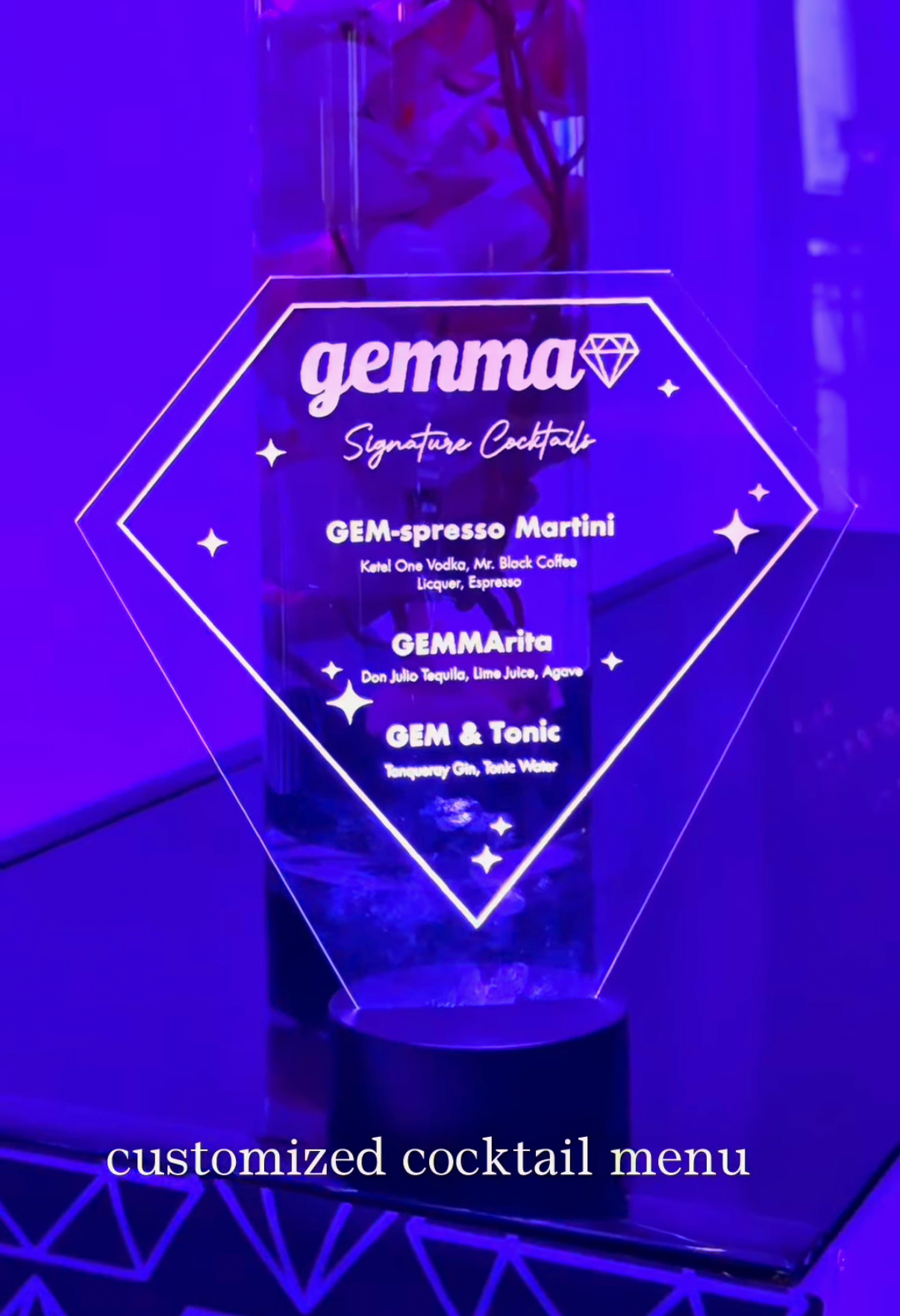 Custom LED gem/ diamond themed drink menu. 