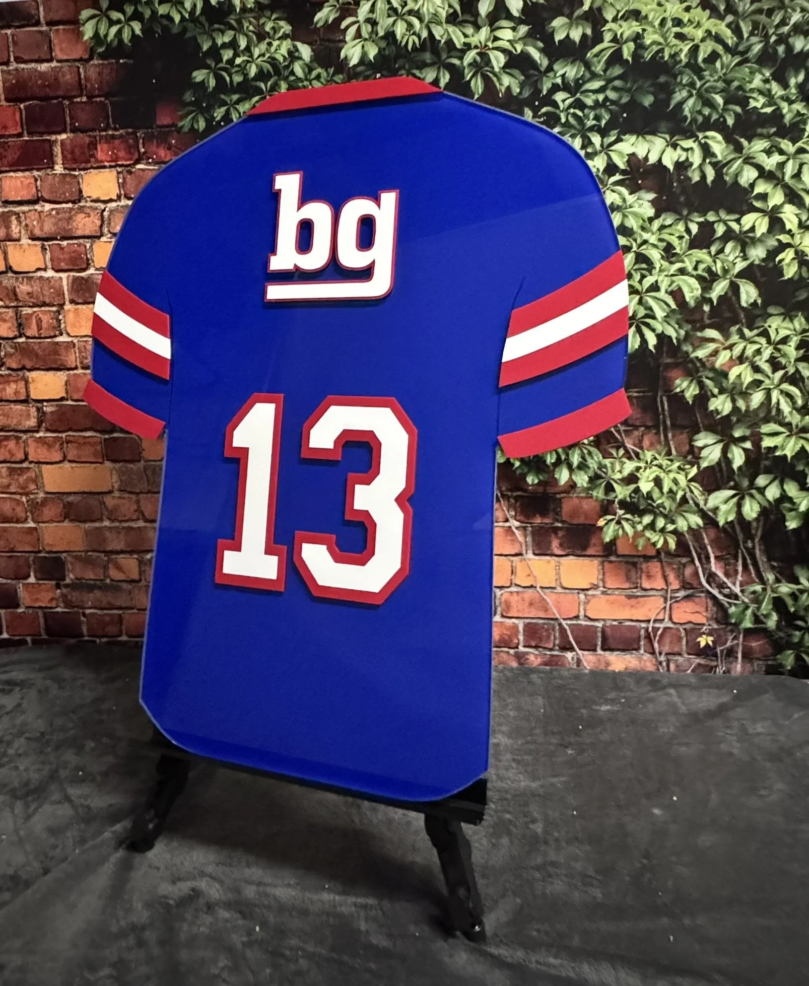 Custom New York Giants football jersey sign-in board.