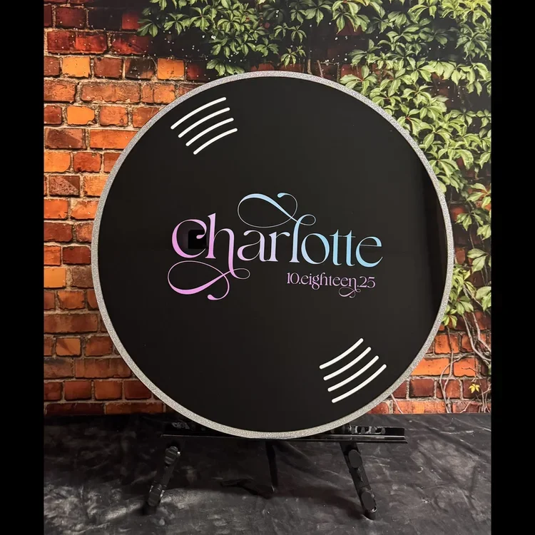 Charlotte+Purple+Blue+Ombre+Name+Vinyl+Record+Black+Round+Board+Blank.webp