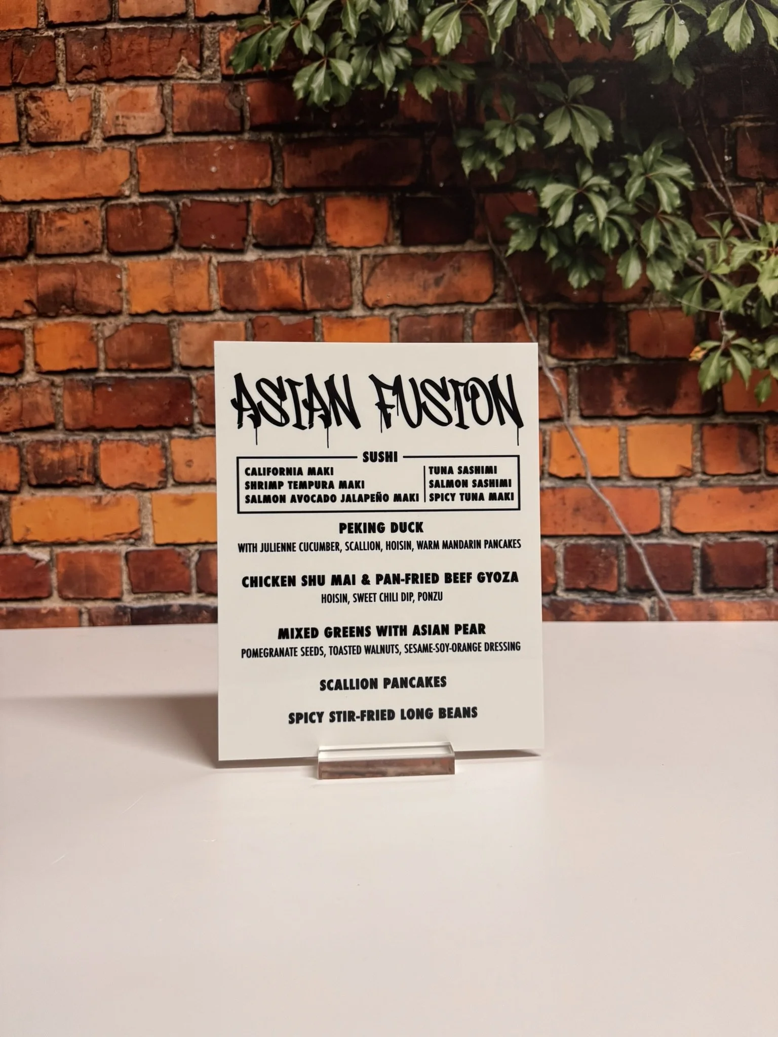 Custom graffiti themed drink menu. 