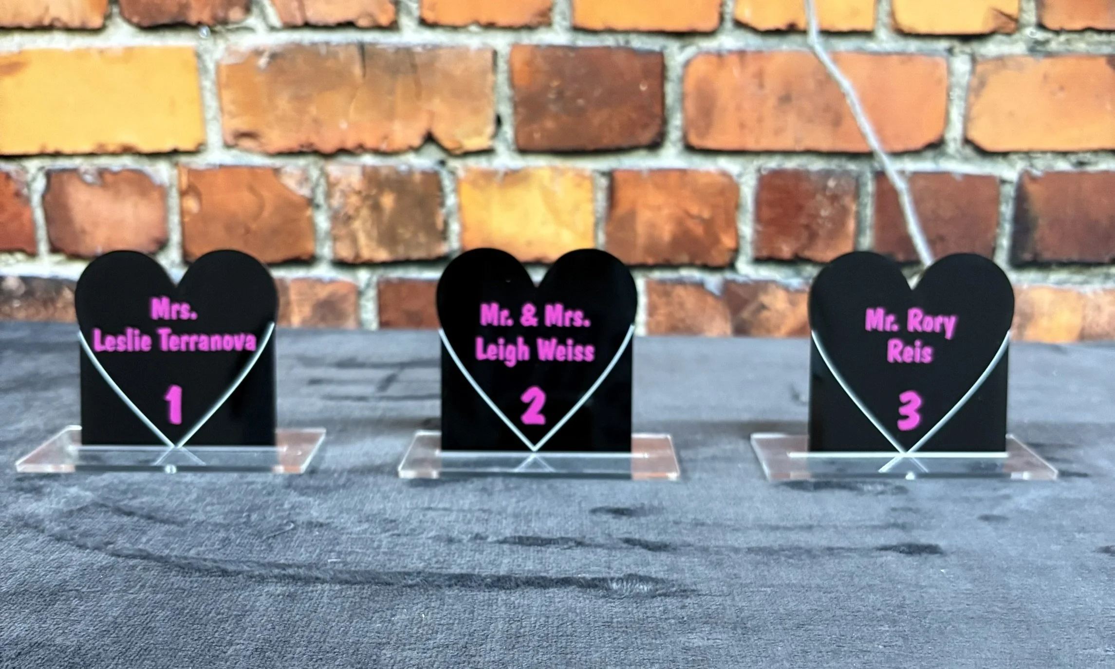 Heart shaped escort card_Place card_Black and pink_bat 2.JPEG
