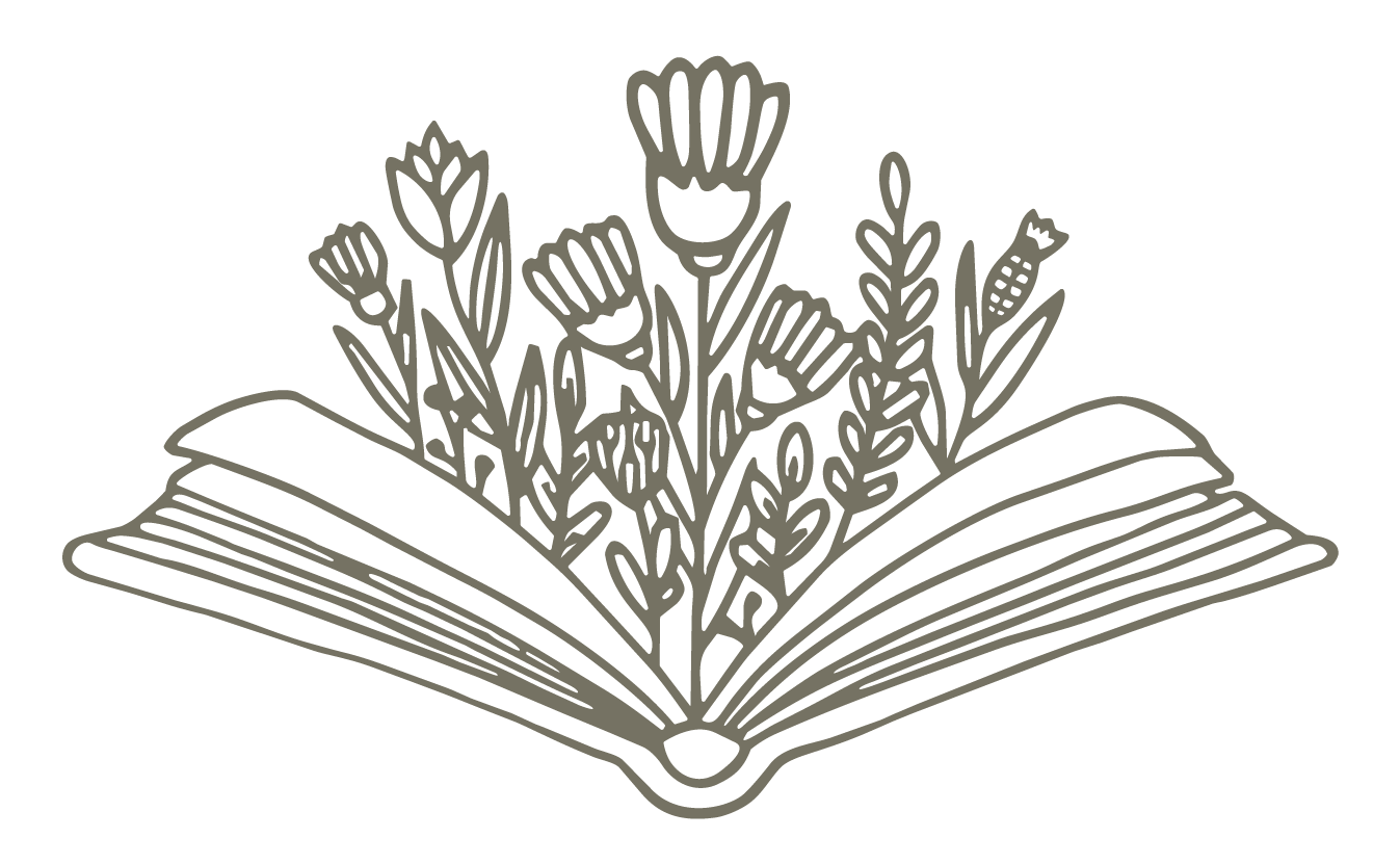 Green icon for Cloud Peak Clarity Bookkeeping, featuring an open book with flowers and plants emerging from its pages.