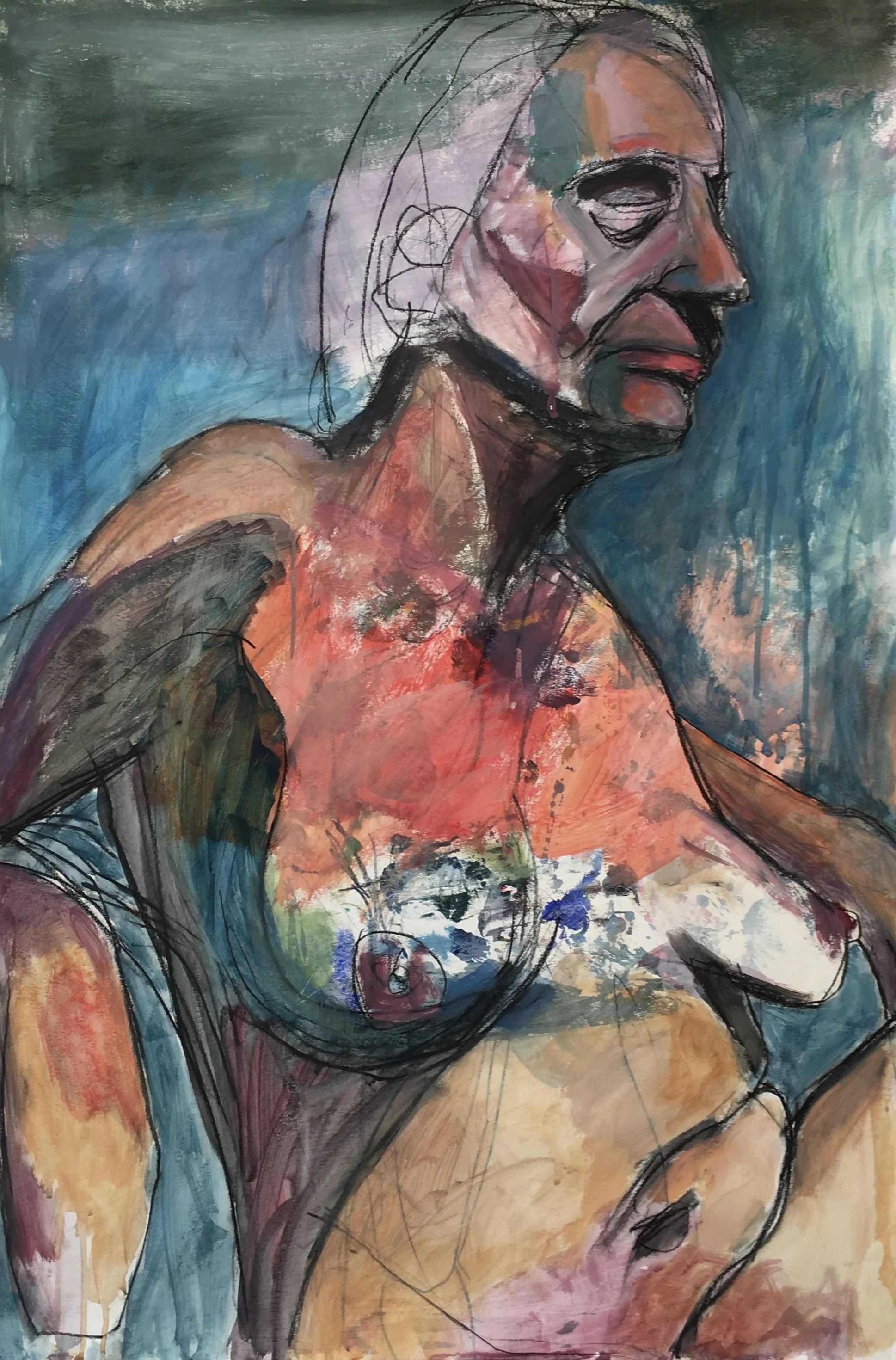 Sherri red,  36"x 24". Mixed Media on paper
