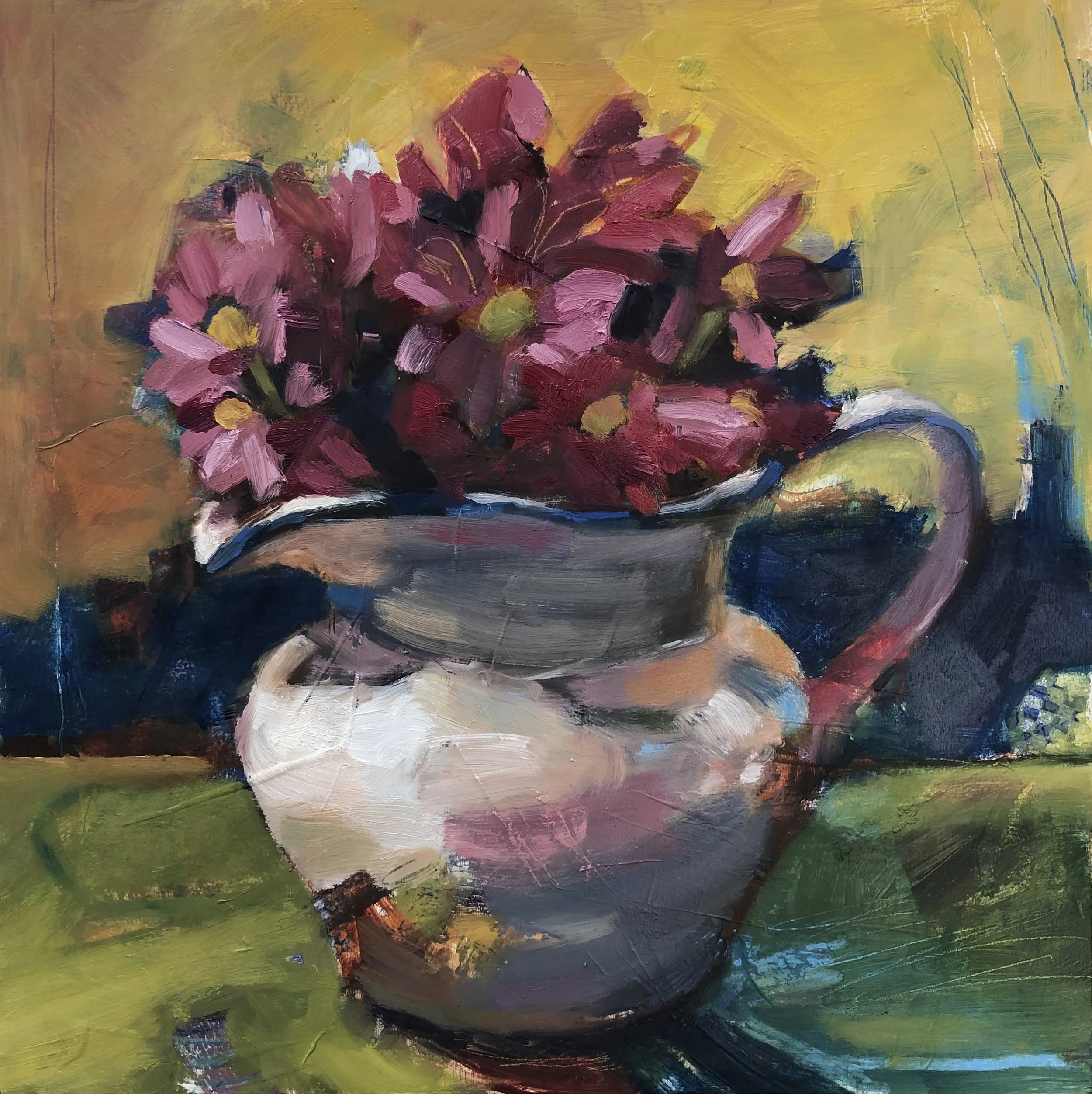 Pink Floral  12" x 12" oil on wood panel