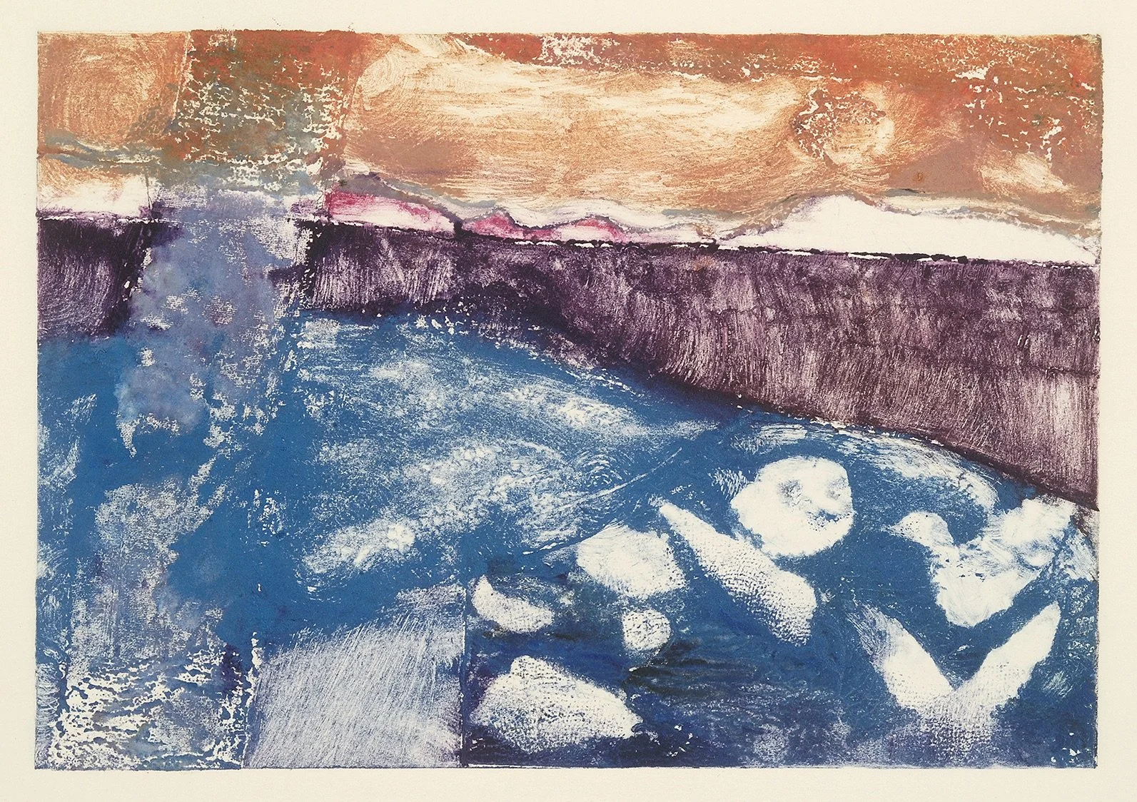 Distant Moon Blue  5 3/4" x 8 1/4" carborundum collograph