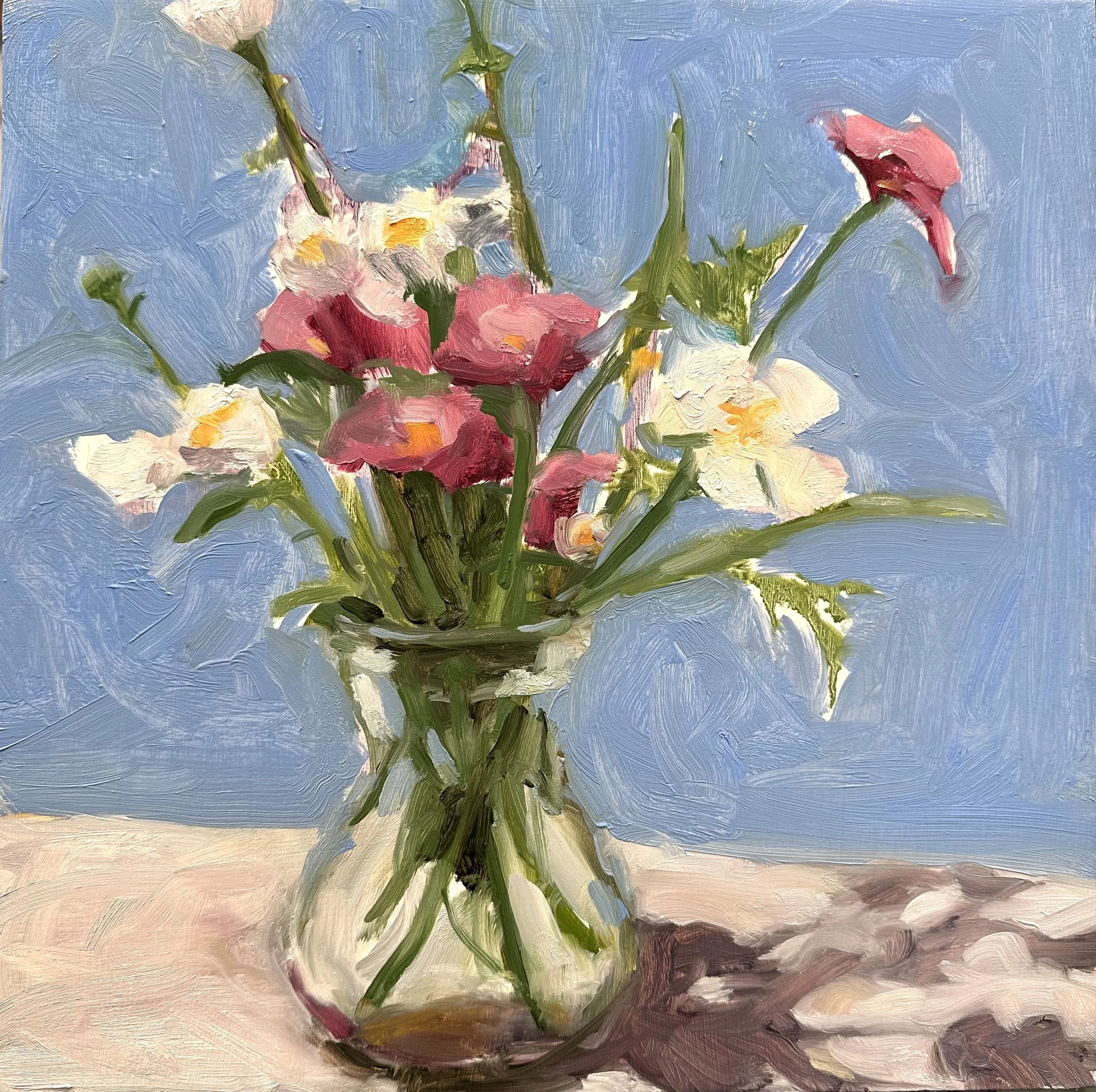 Poppies and Daisies 12"x 12" oil on wood panel