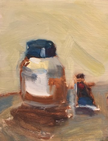 Jar and Tube  9" x 7" oil on wood panel