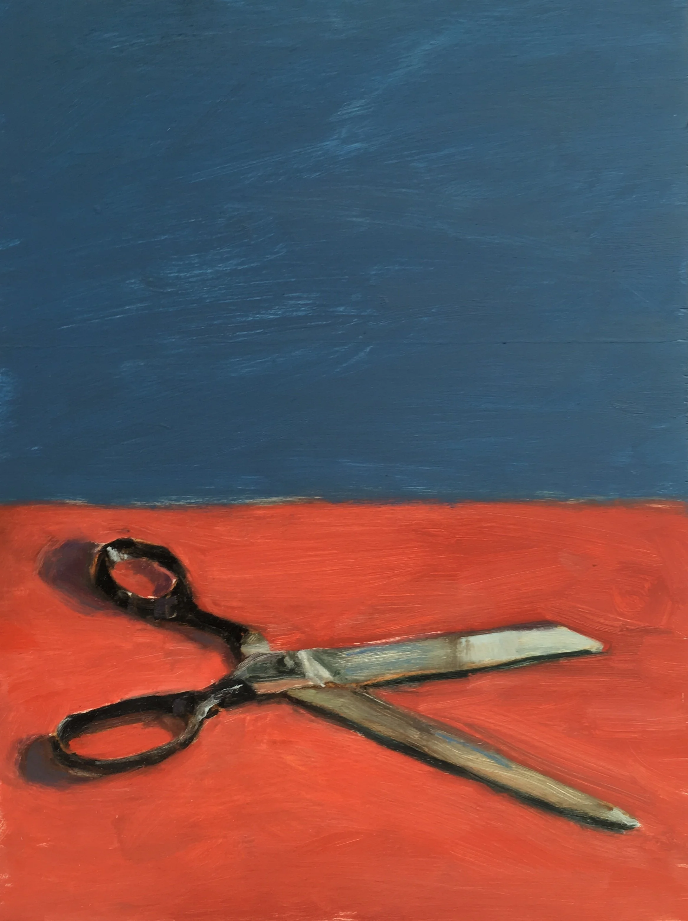 Scissors with Red and Blue  12" x 9" oil on board