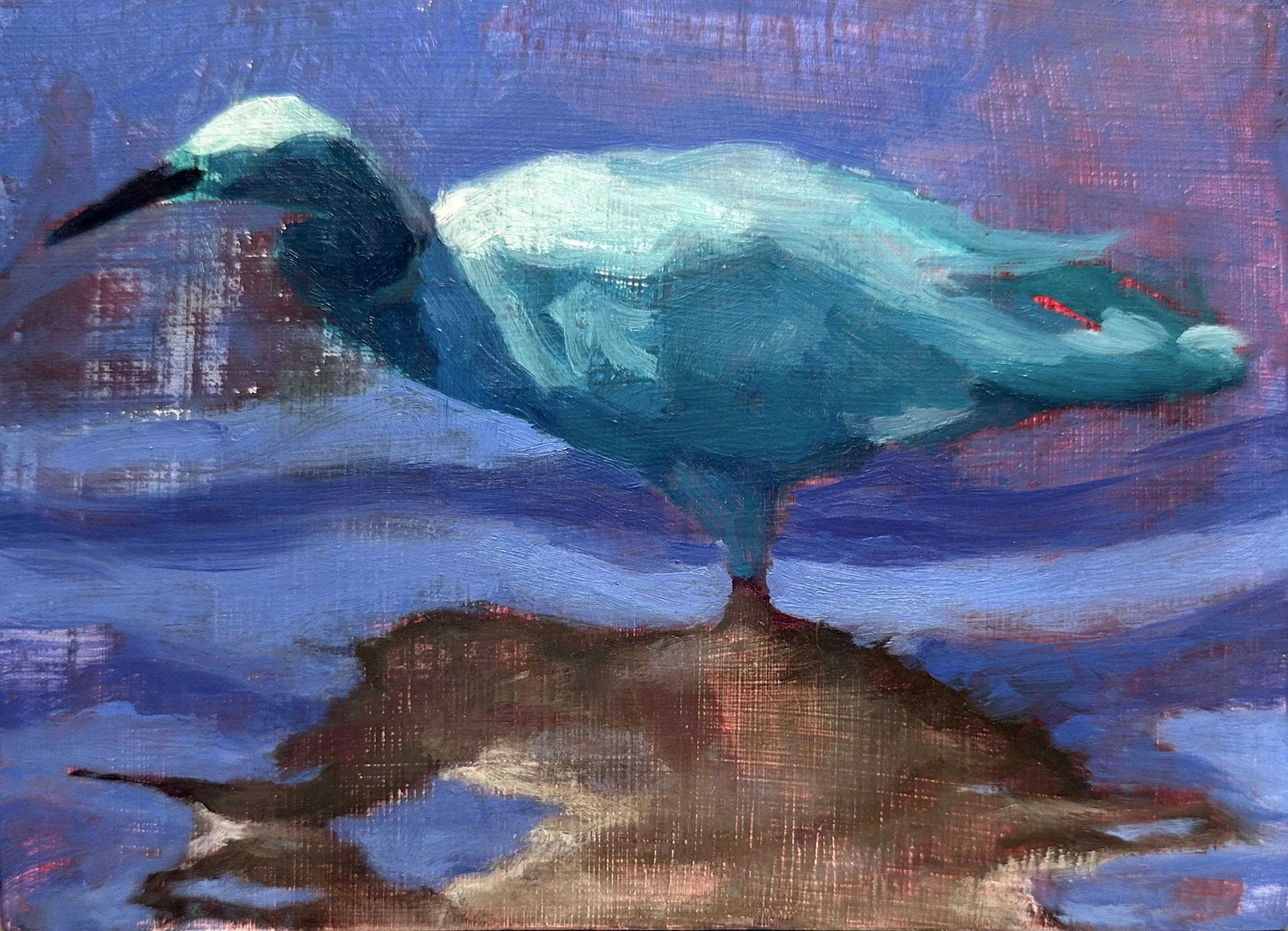 Snowy Egret  5" x 7" oil on wood panel