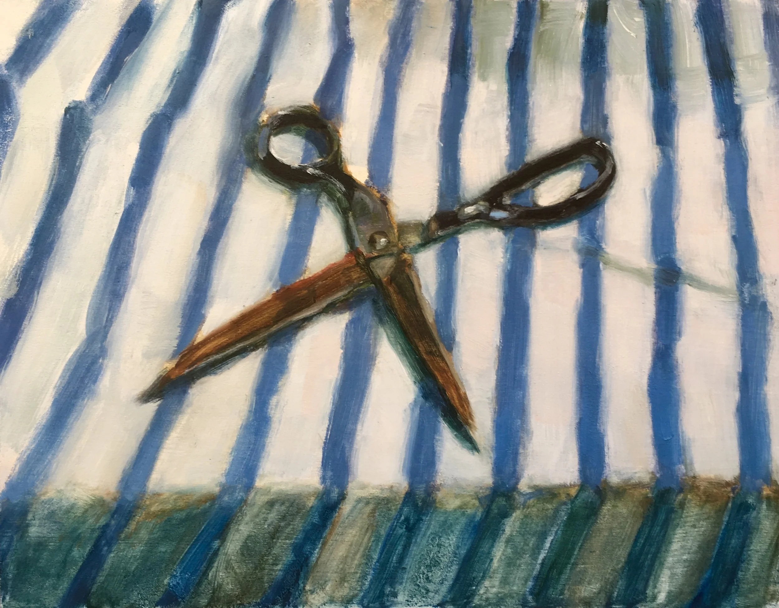 Scissors with Stripes  11" x 14" oil on wood panel