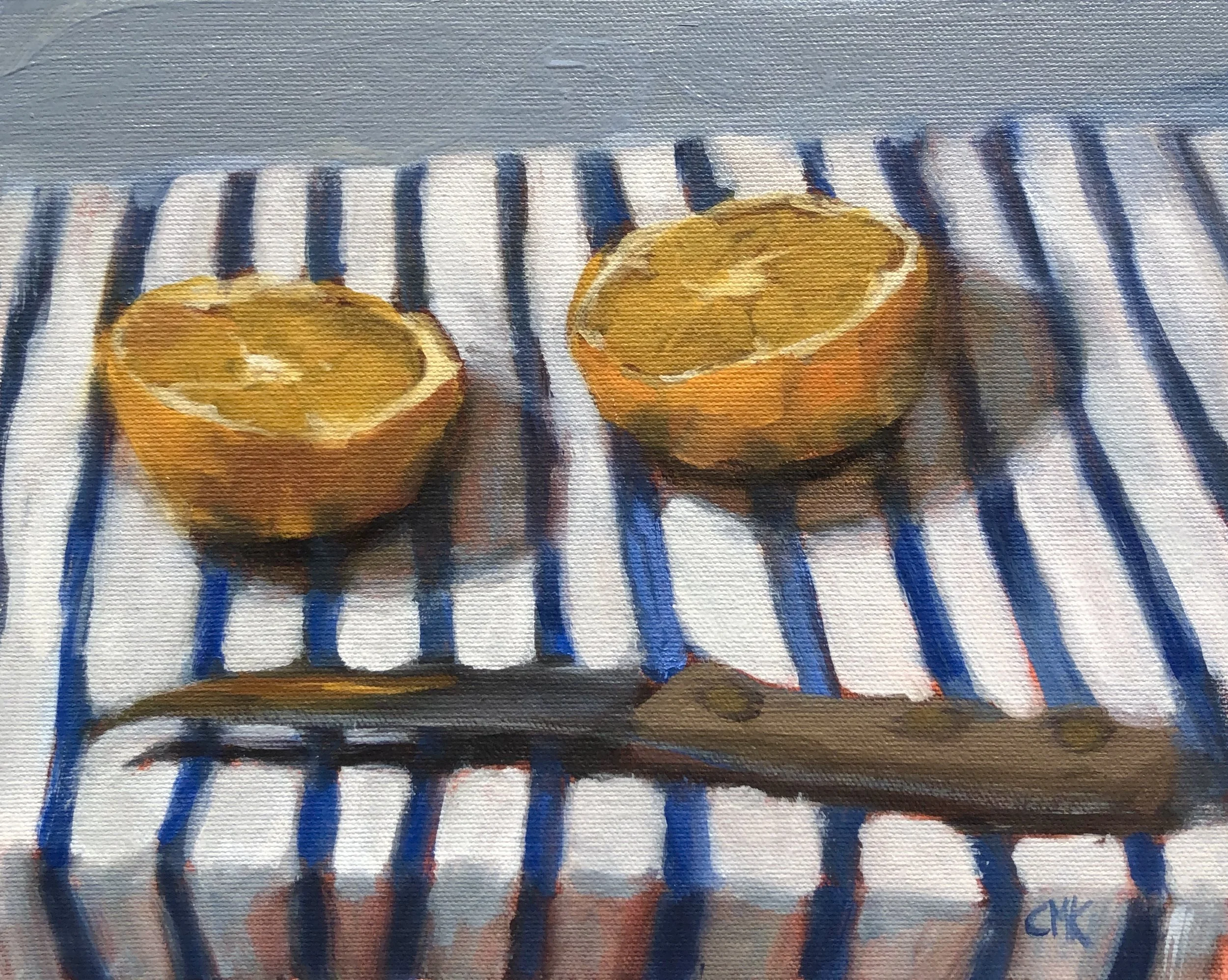 Cut Orange and Knife  8" x 10" oil on wood panel 