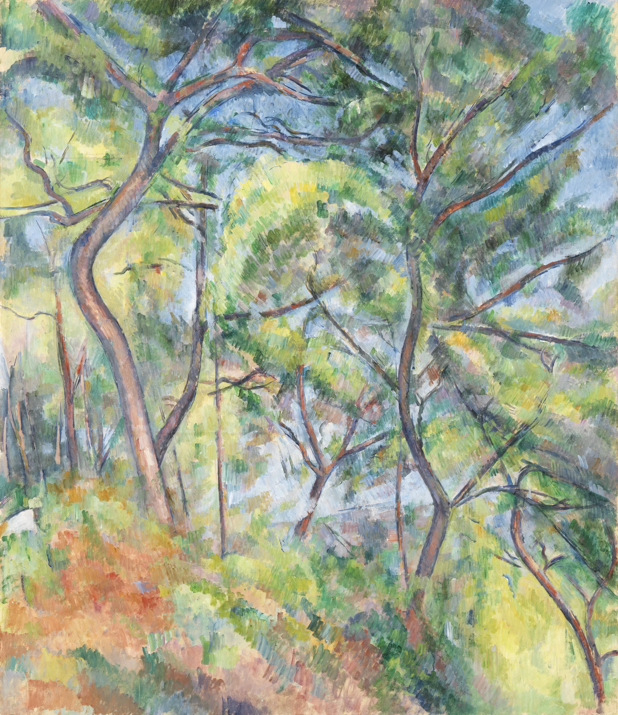 A colorful painting of a spring or summer tree with multiple branches and green leaves, created in an impressionistic style with bold brushstrokes and vibrant colors.