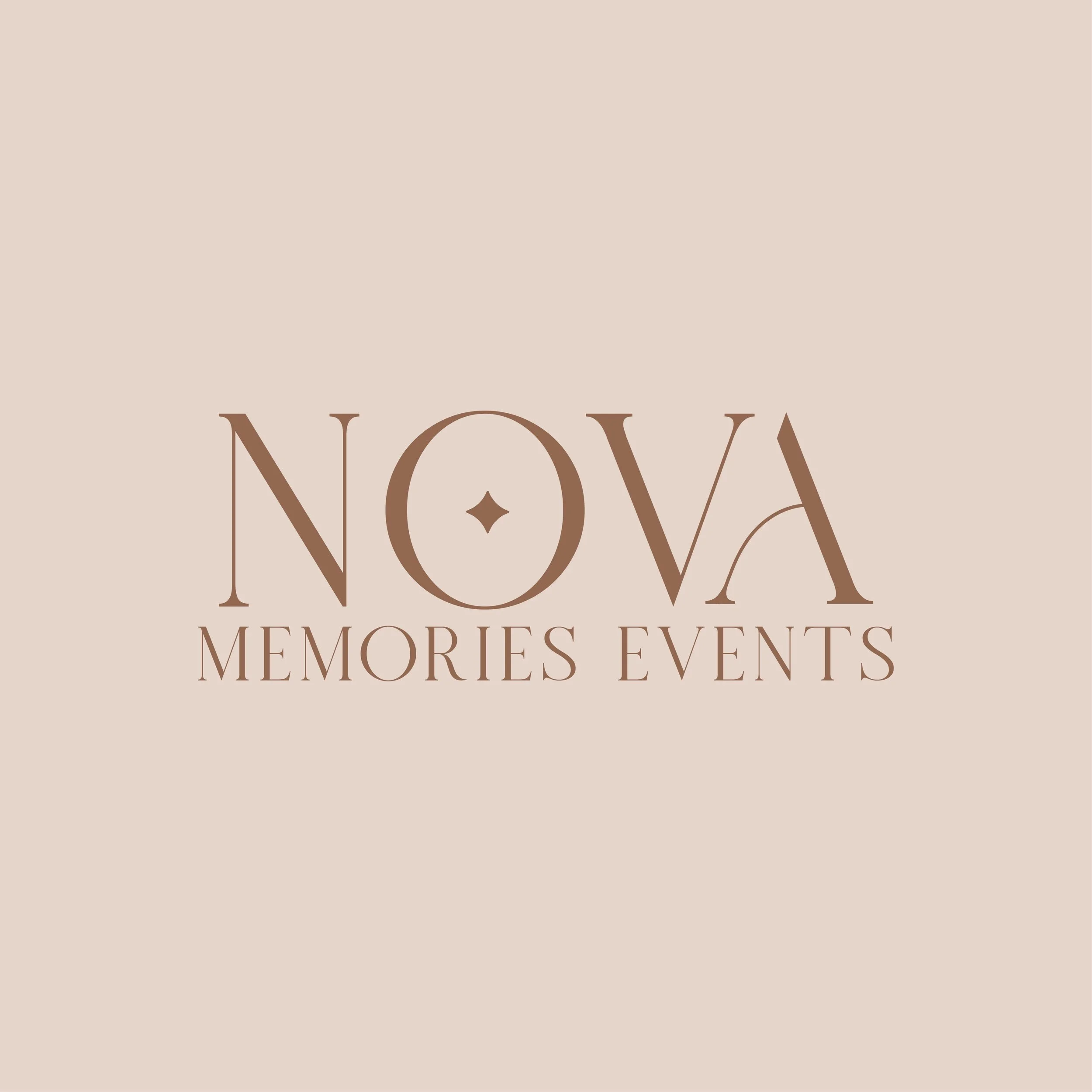 Partial view of a beige background with the word 'NOVA' in large brown letters, and the words 'Memories, Events' in smaller brown letters below.