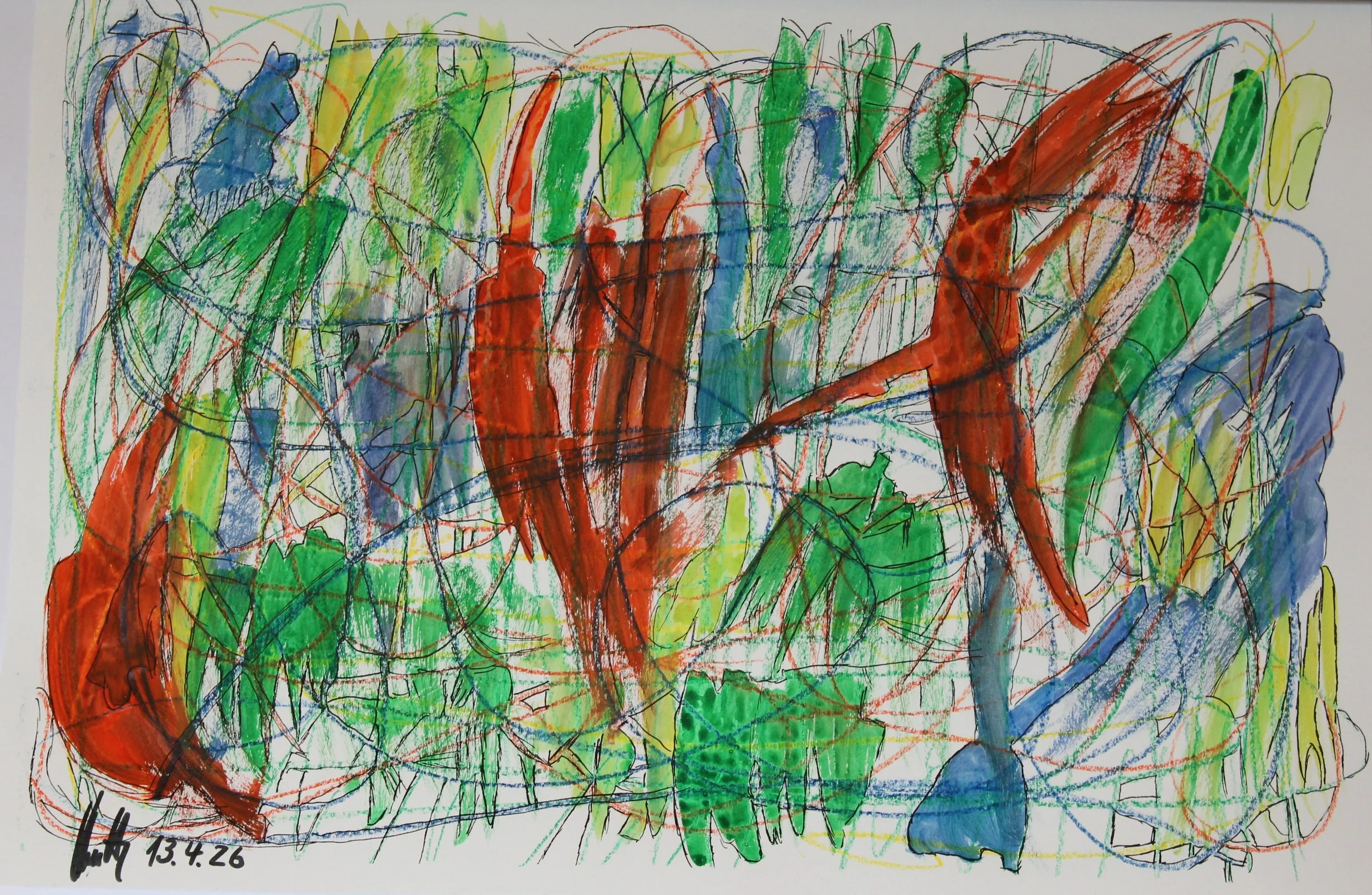 Versuch: 2026 | A3 | Holzfarben und Acryl auf Papier | CHF 350.-