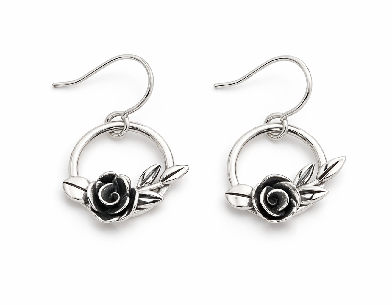 Rose circle dangle earrings