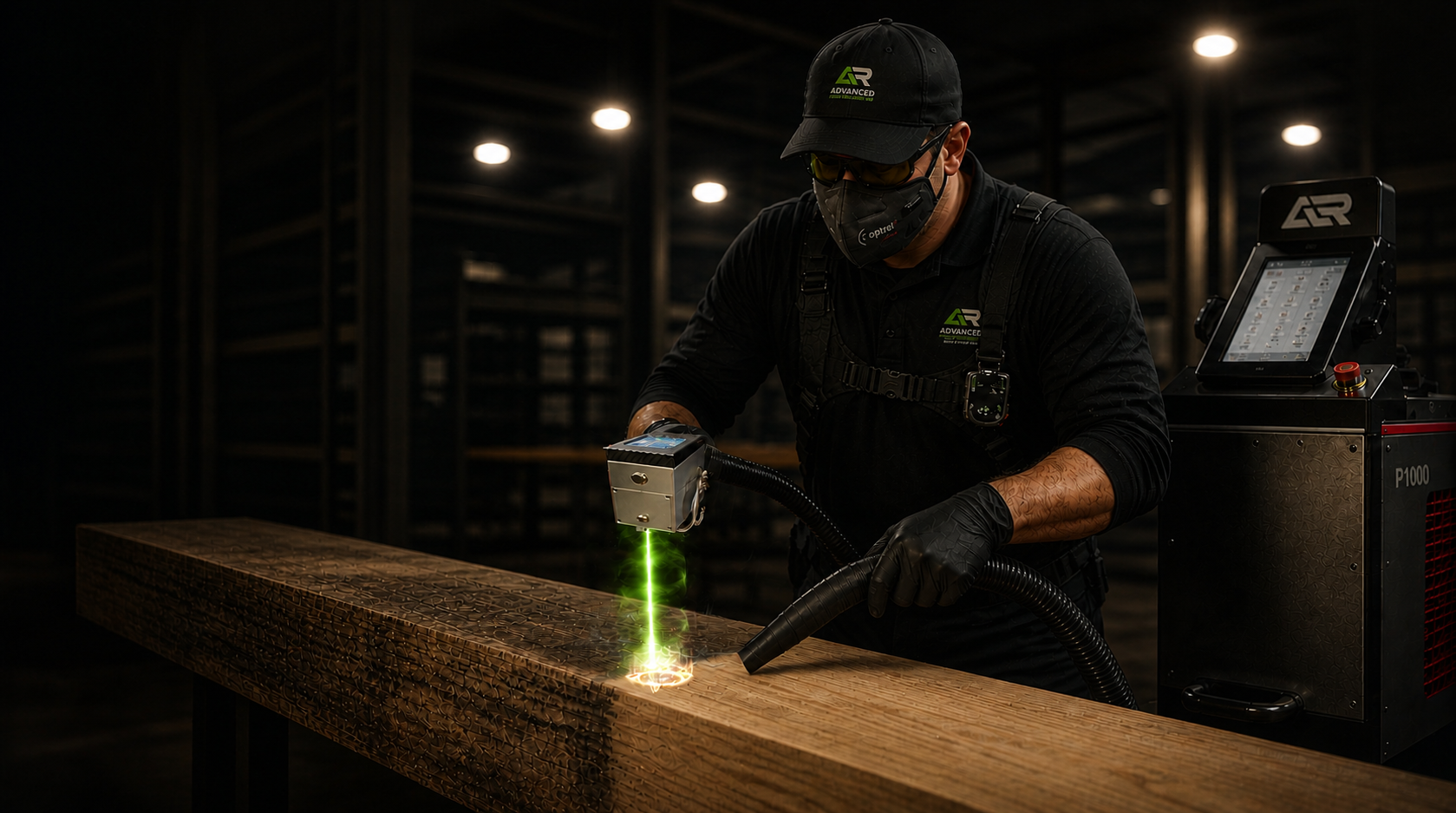 ALRE Operator Laser Cleaning wood stripping