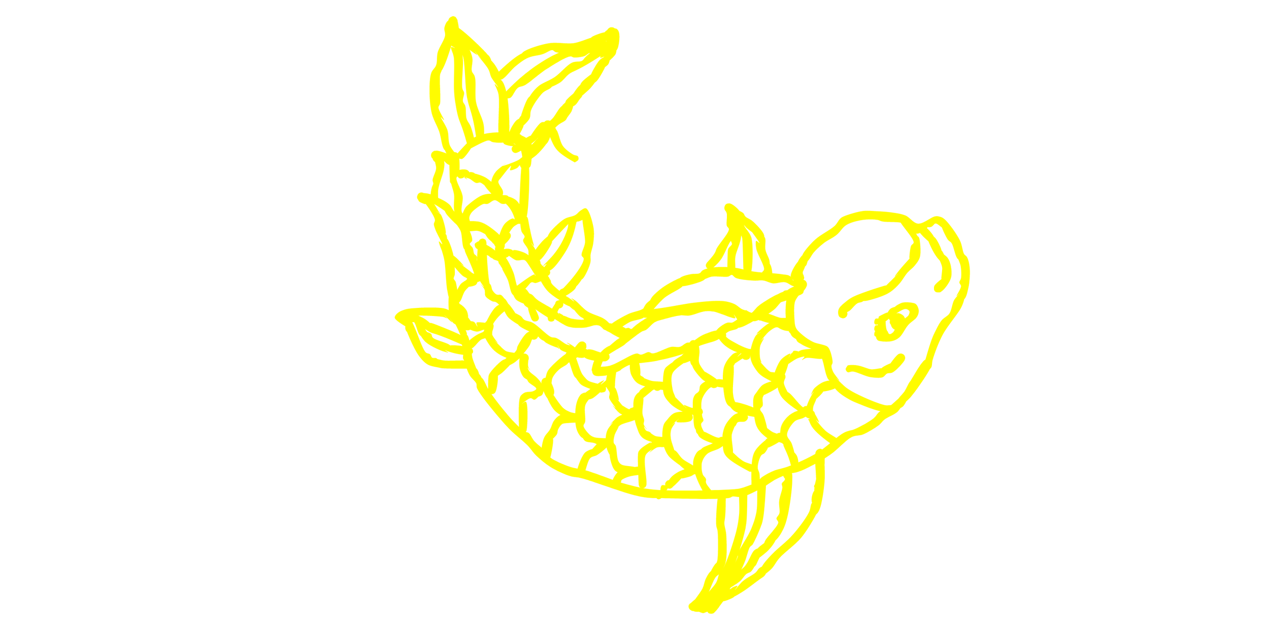 Yellow line art of a koi fish