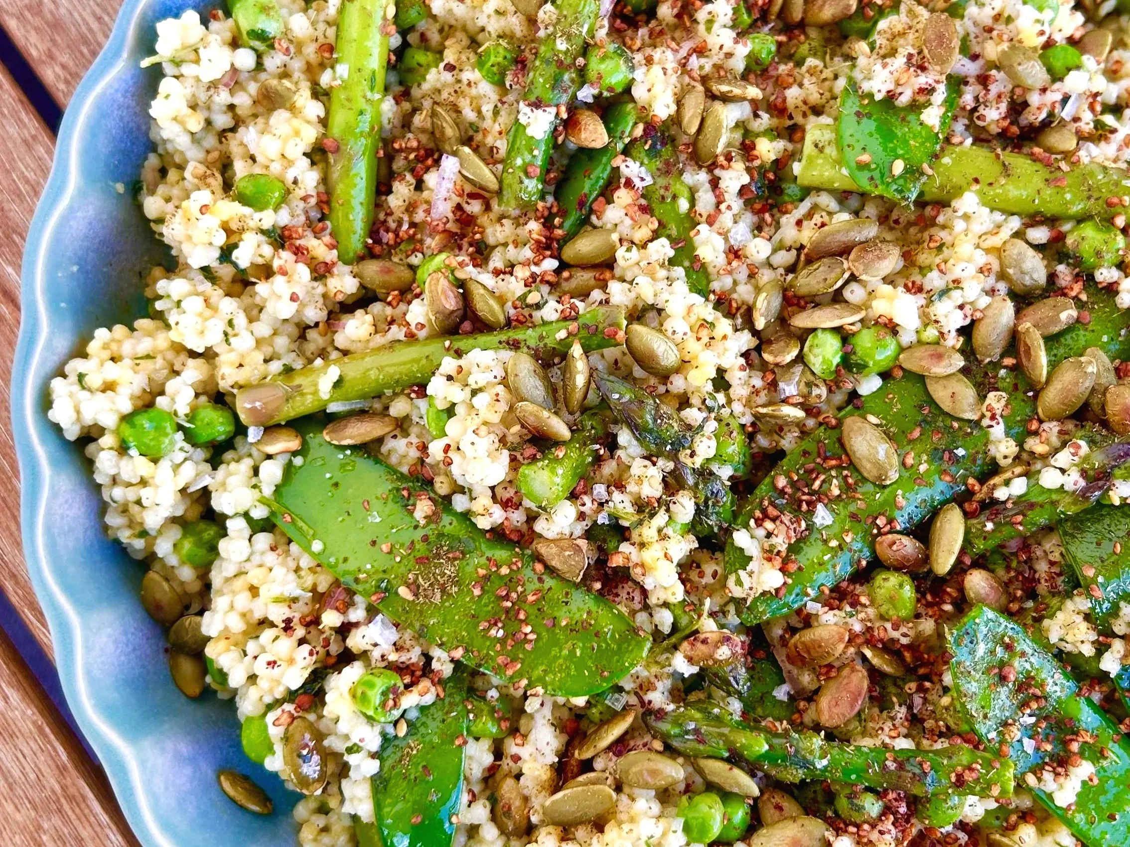 pearl couscous salad with spring greens