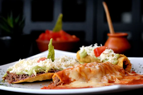 Plate of Mexican enchiladas and antojitos in Mexico City
