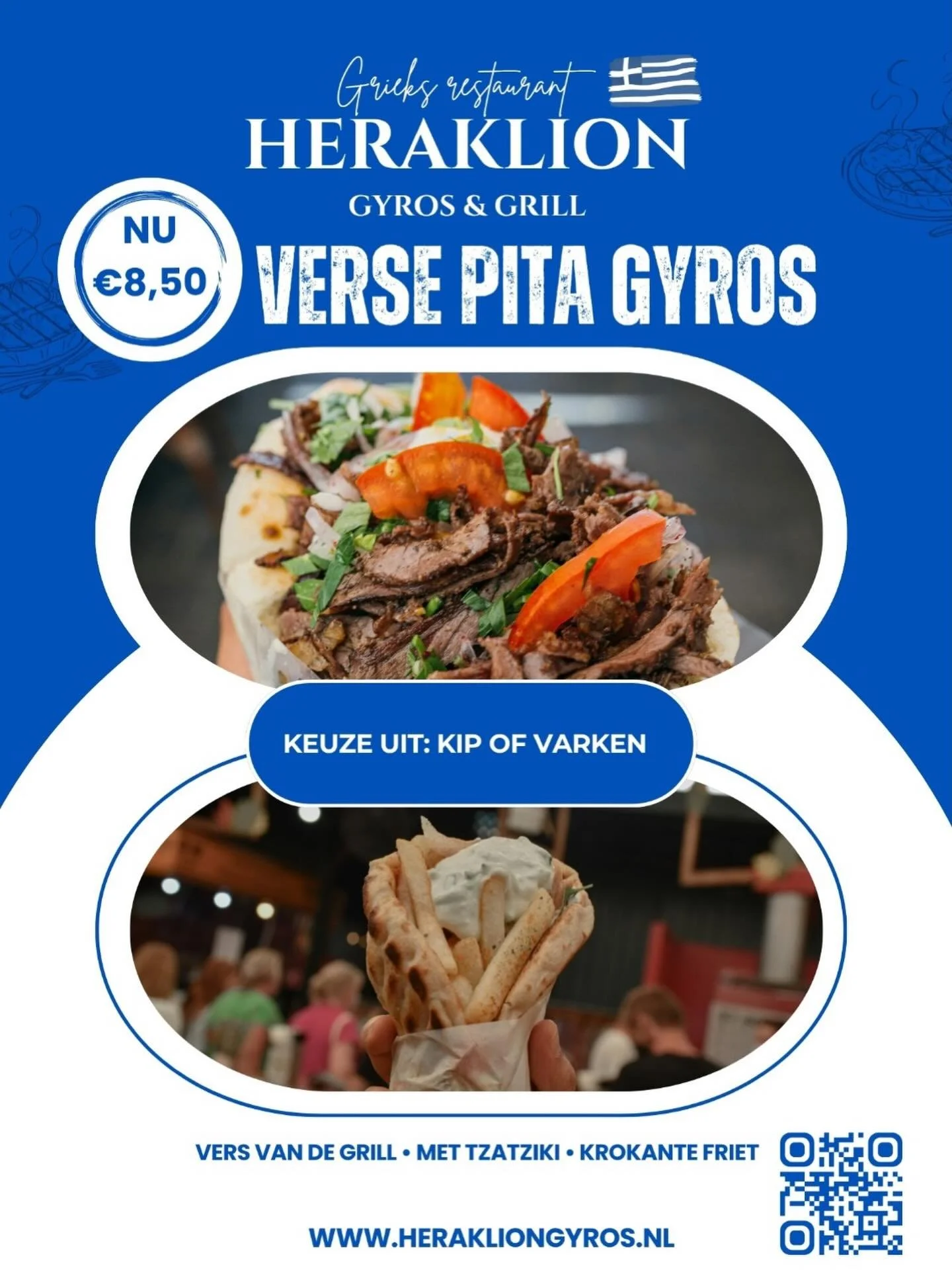 PITA GYROS. ALTIJD GOED! 🥙🇬🇷 

Zin in iets snels, vers en vol smaak? 🤤
Onze pita gyros is rijk gevuld met mals vlees, frisse toppings en onze romige tzatziki 🔥

Perfect voor lunch of diner. Altijd vers bereid, zoals het hoort!

📍 Afhalen of bij