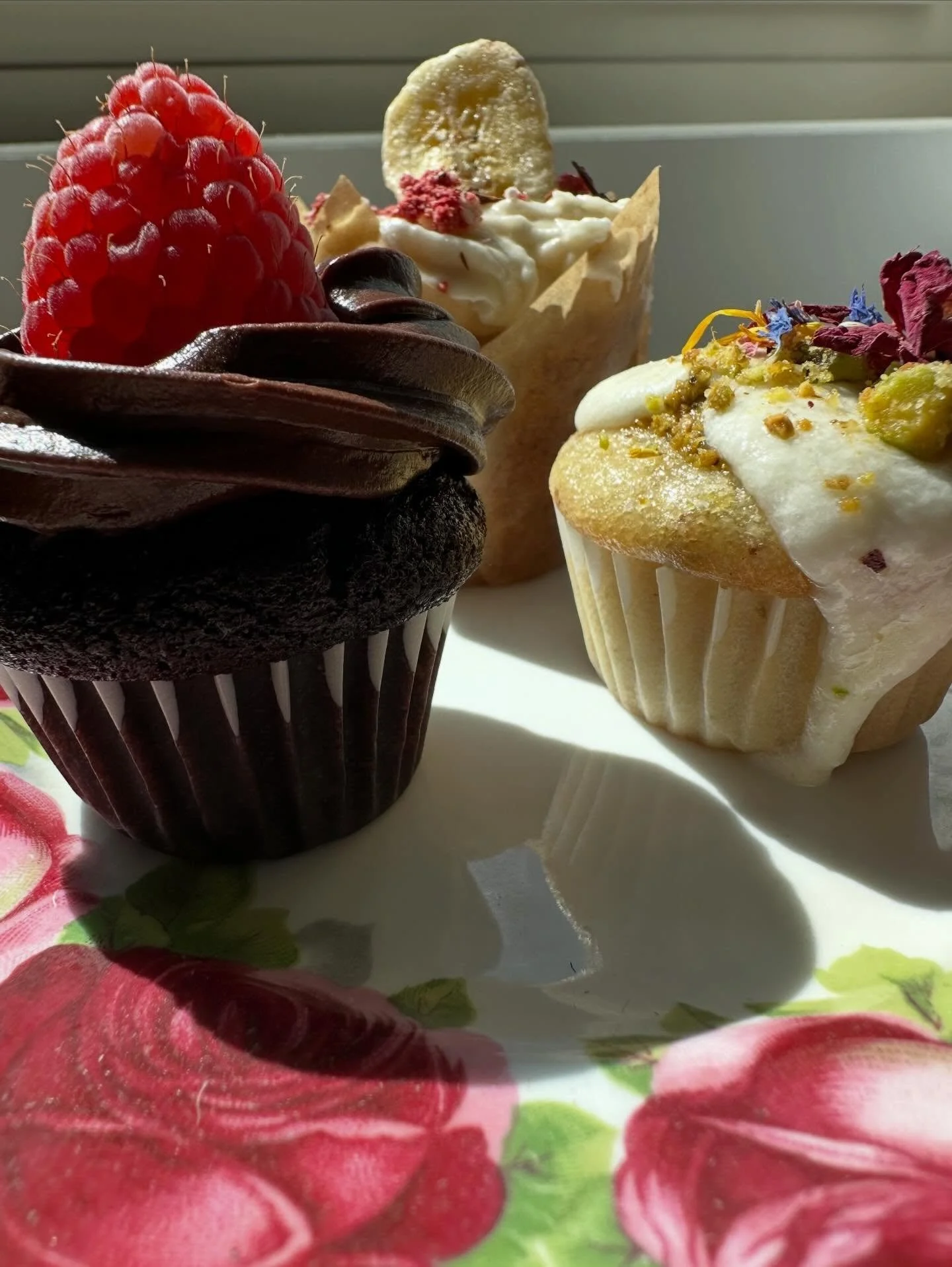 Vegan Cupcakes - playing around with menu items for Sassy Rose. Chocolate Stout, Rose Water and Pistachio, and Banana Split. Tastes  like the best s3x you&rsquo;ve had in years.  Coming Summer 2026