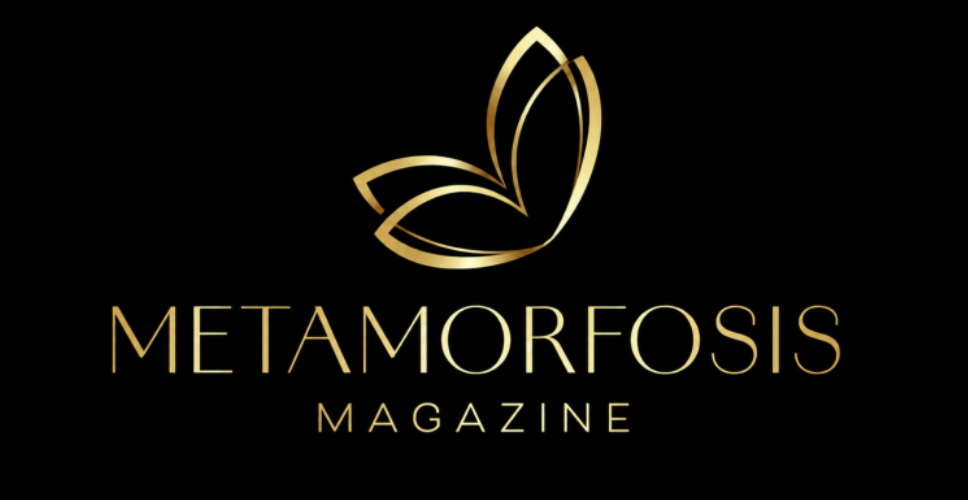 Black background with gold butterfly logo above the gold text "METAMORFOSIS MAGAZINE".