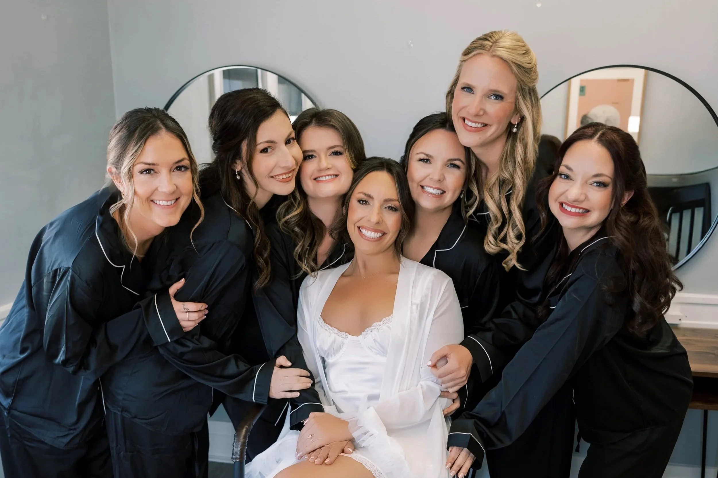 Bridal party poses in St. Augustines Tower Suite.