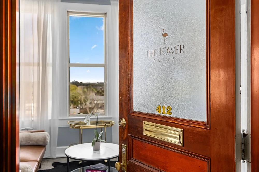 Welcome to the Tower Suite, your view as you walk into the Tower Suite.