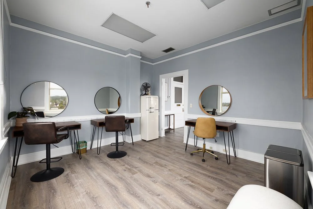 Hair and makeup stations in the Tower Suite.