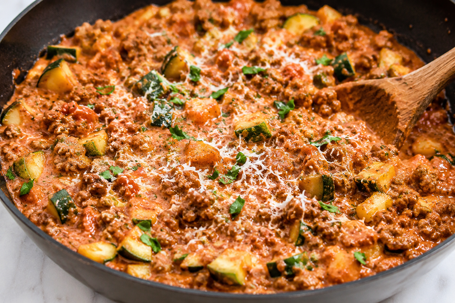 Creamy Italian Beef &amp; Zucchini Skillet
