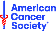 Logo of the American Cancer Society with a blue and red caduceus symbol.